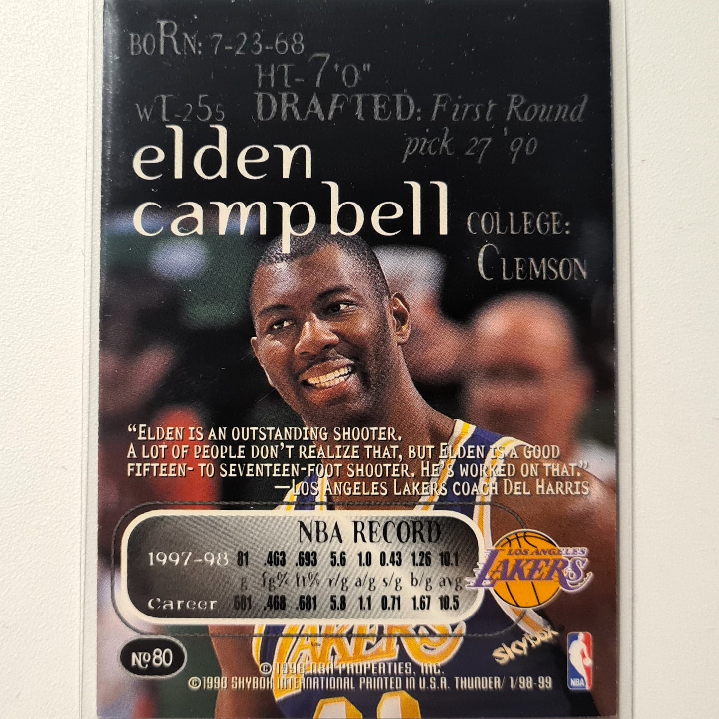 Elden Campbell 1998 Skybox Thunder #80 NBA Basketball LA Lakers Very good Sleeved