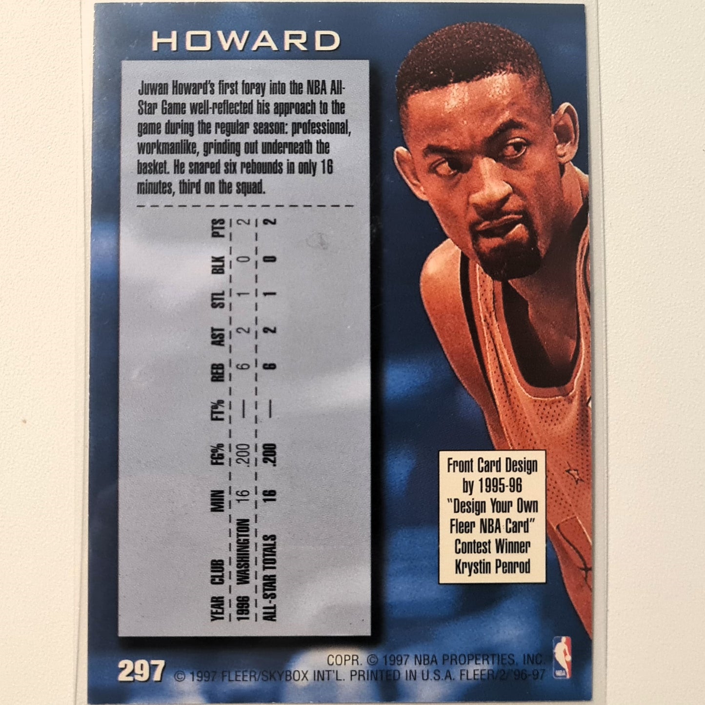 Juwan Howard 1997 Fleer 96-97 NBA ALL-STAR 1 Retro #297 NBA Basketball Washington Bullets Excellent-mint Sleeved