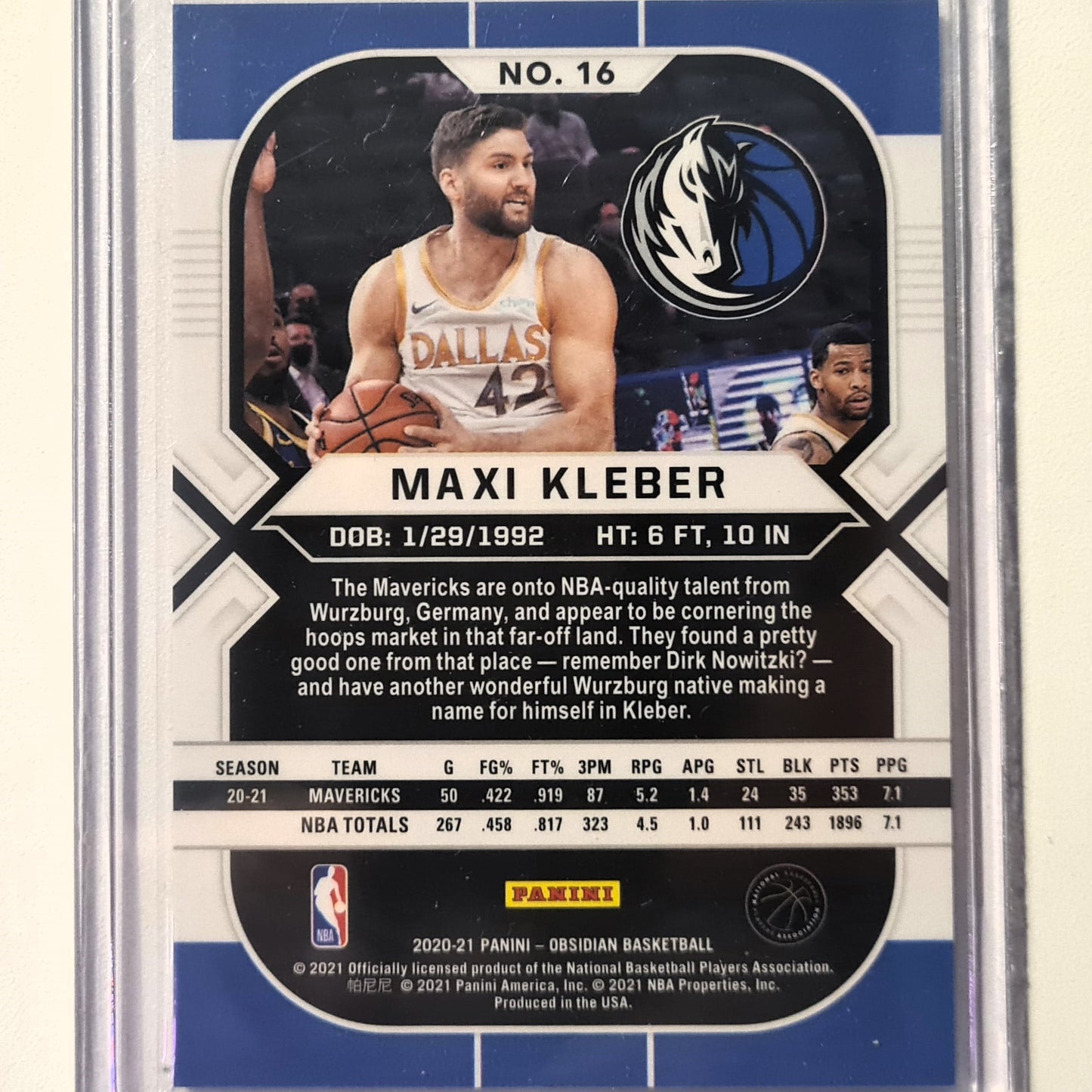 Maxi Kleber 2020-21 Panini Obsidian holo refractor #16 NBA Basketball Dallas Mavericks Excellent/Mint Sleeved