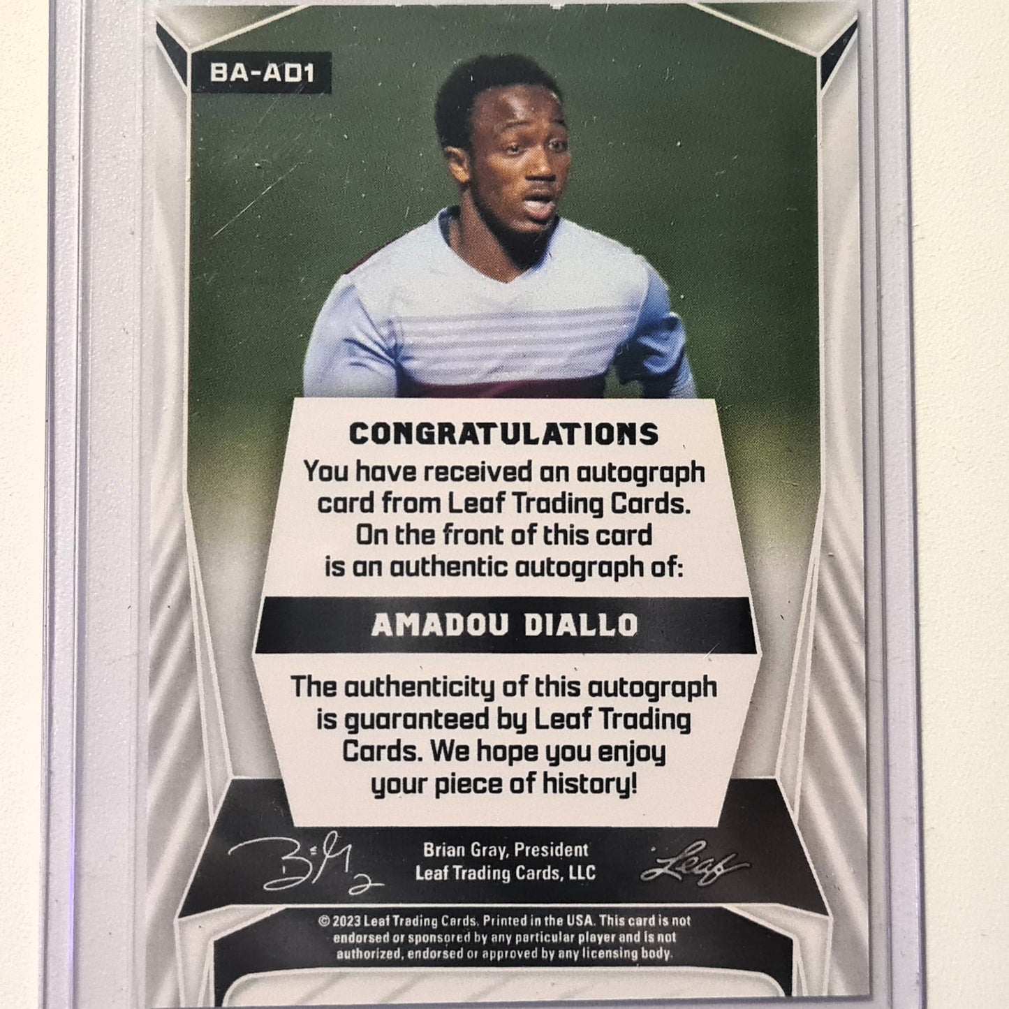 Amadou Diallo 2023 Leaf Autograph Auto card BA-AD1 Soccer Football Newcastle United Excellent Sleeved