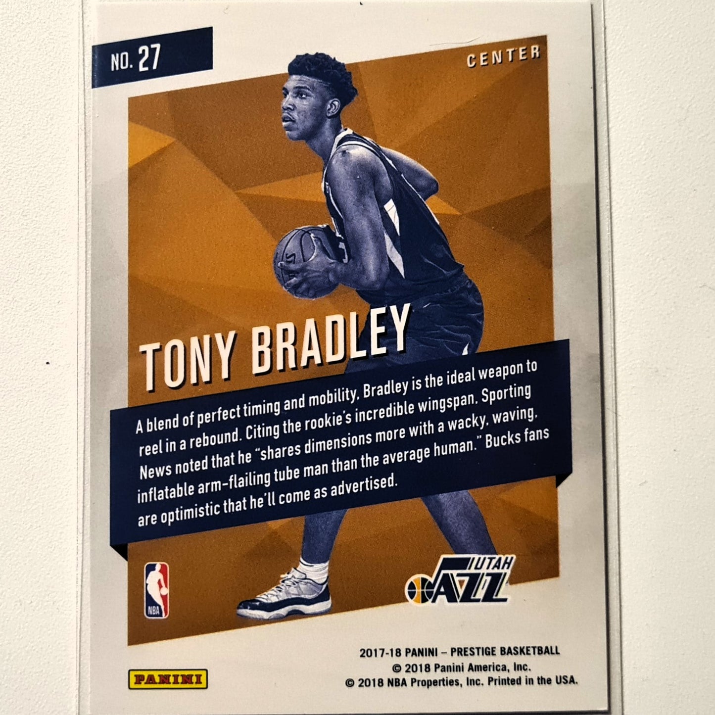 Tony Bradley 2017-18 Panini Prestige micro etch red foil #27 NBA Basketball Utah Jazz Excellent Mint sleeved