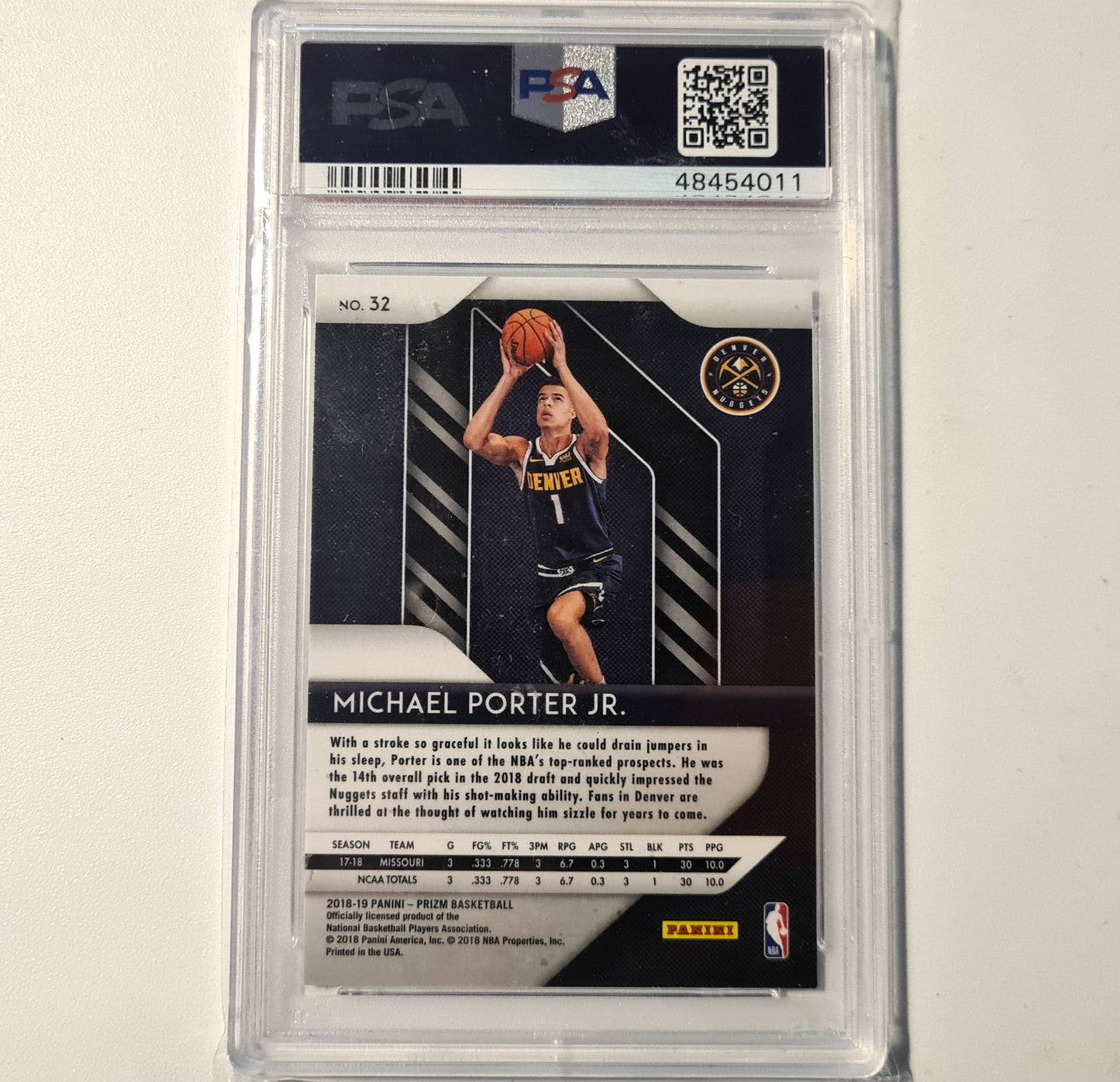 Michael Porter Jr 2018-19 Panini Prizm Rookie RC #32 NBA Basketball Denver Nuggets PSA 9 Graded slabbed
