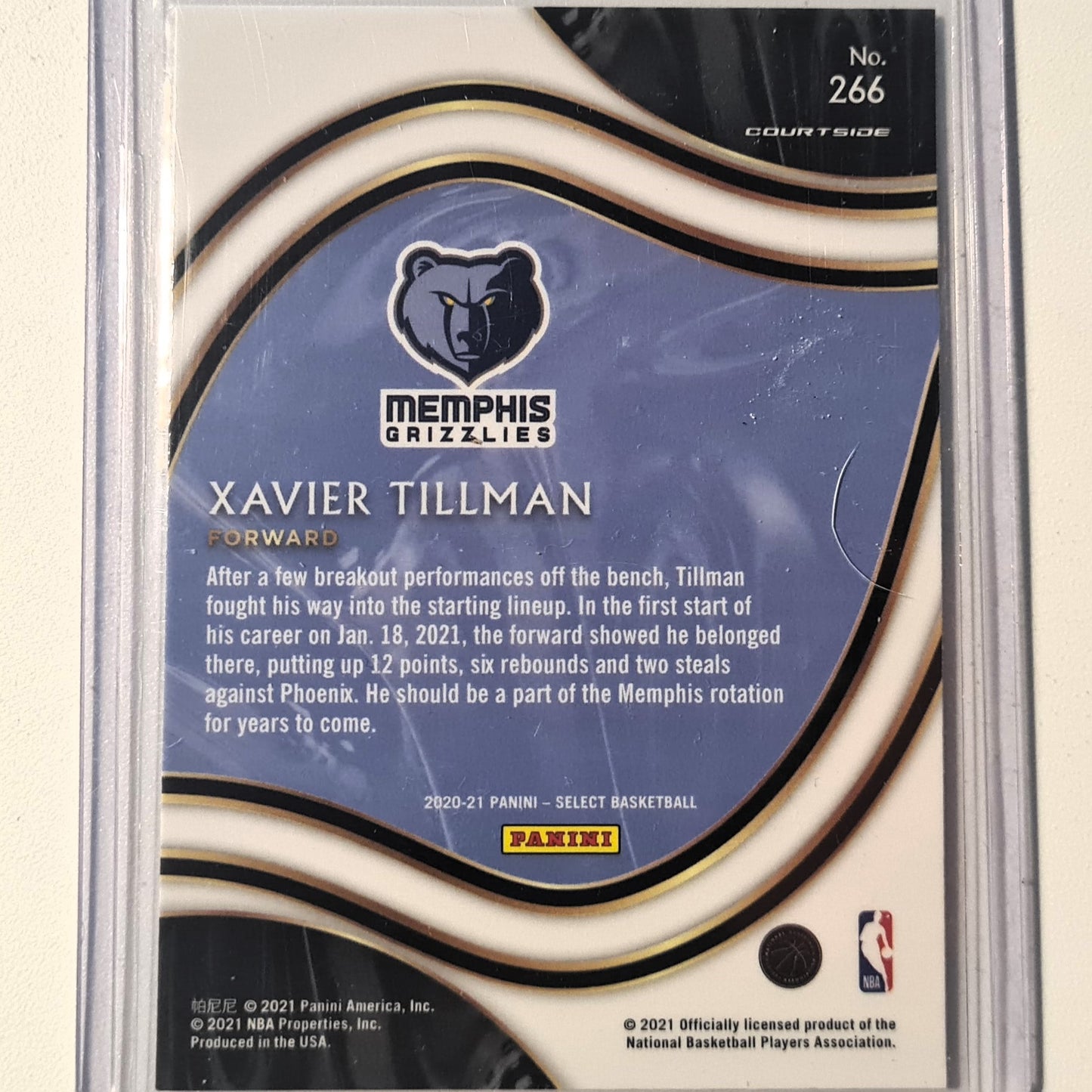 Xavier Tillman 2021 Panini Select concourse Rookie RC #266 NBA Basketball Memphis grizzlies Excellent/mint sleeved