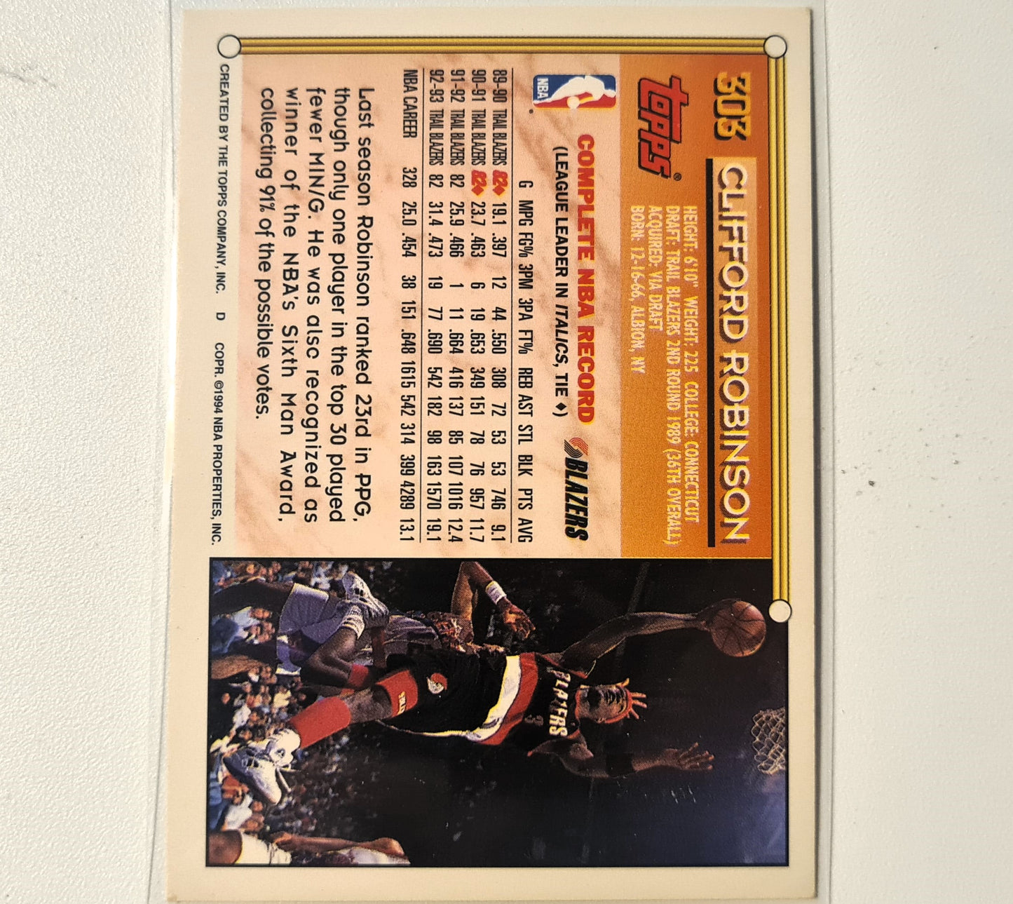 Clifford Robinson 1994 Topps Stadium Gold #303 NBA Basketball Portland Trail Blazers mit sehr guten Ärmeln
