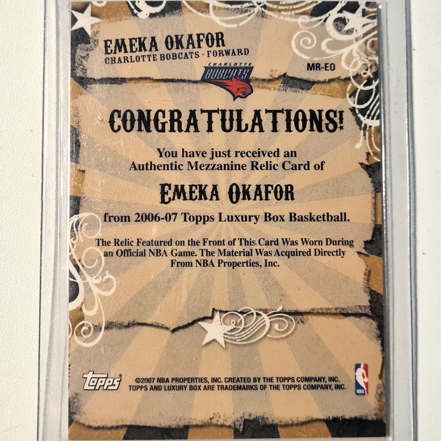 Emeka Okafor 2007 Topps Luxury box Patch numbered 006/349 MR-EGO NBA Basketball charlotte bobcats very good/EXCELLENT sleeved