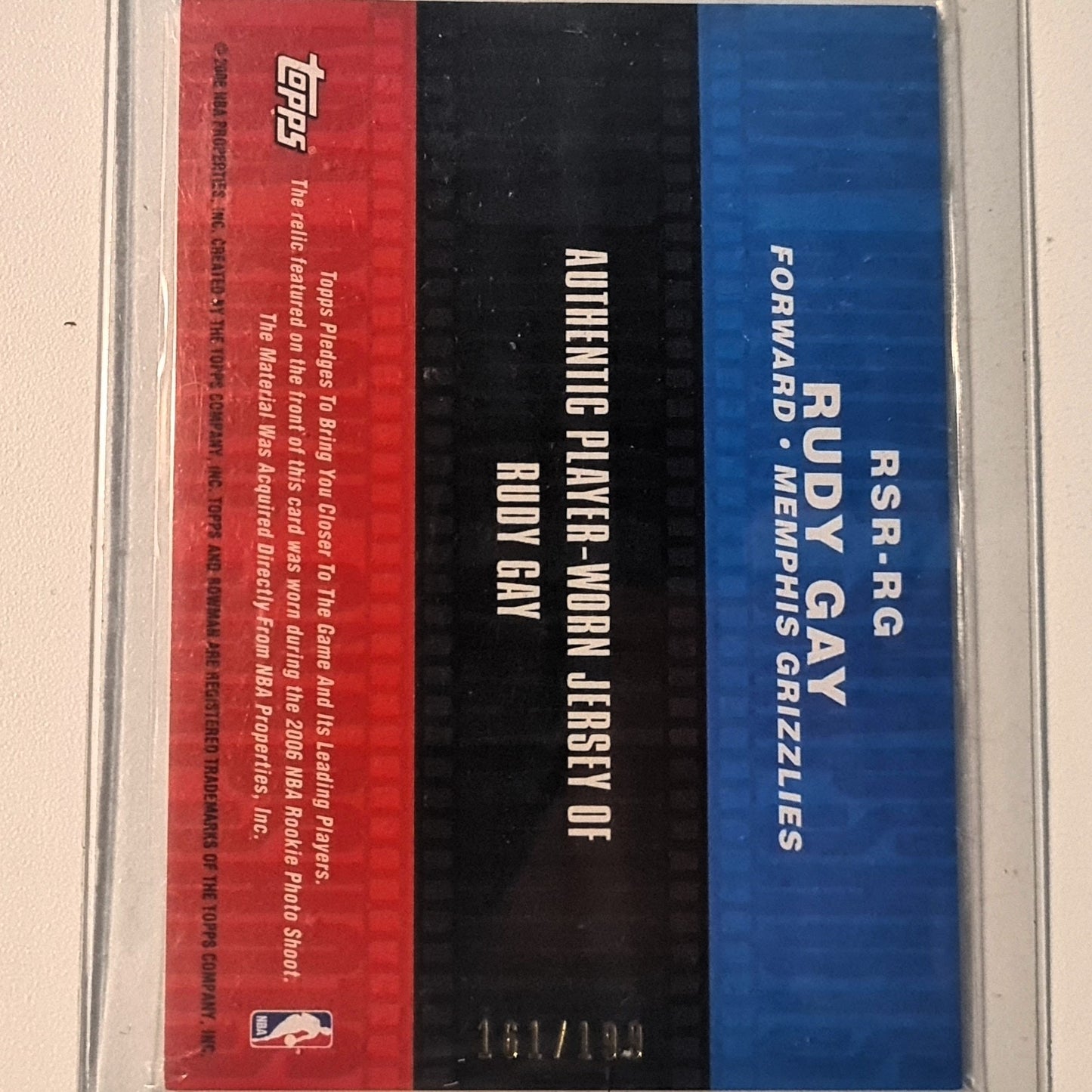 Rudy Gay 2006 Topps Bowman Rookie snap shots RC Patch numbered 161/199 RSR-RG NBA Basketball Memphis Grizzlies very good sleeved