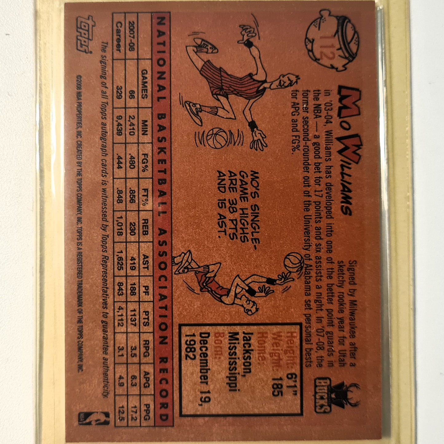 Mo Williams 2008 Topps Autograph #112 NBA Basketball Milwaukee Bucks very good sleeved