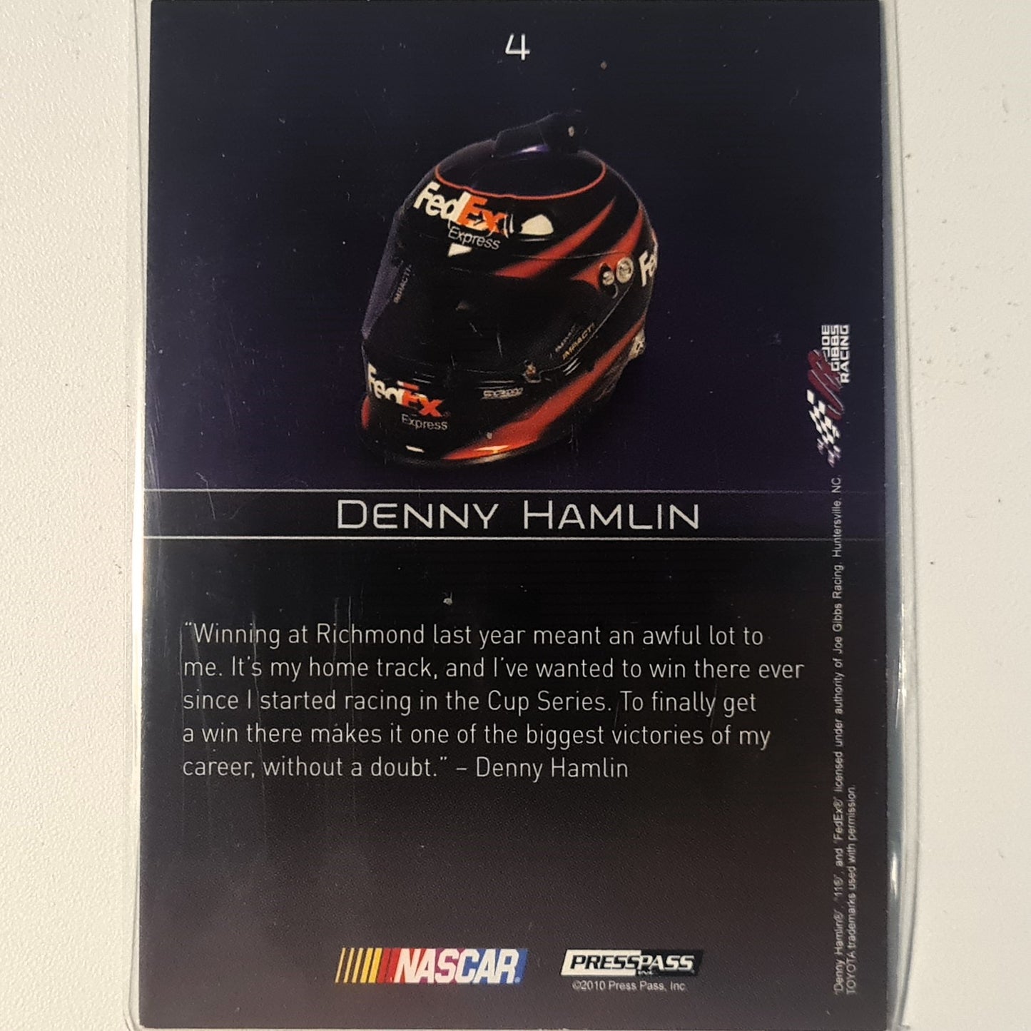 Denny Hamlin 2010 Presspass premium #4 Nascar Motorsports Very good sleeved