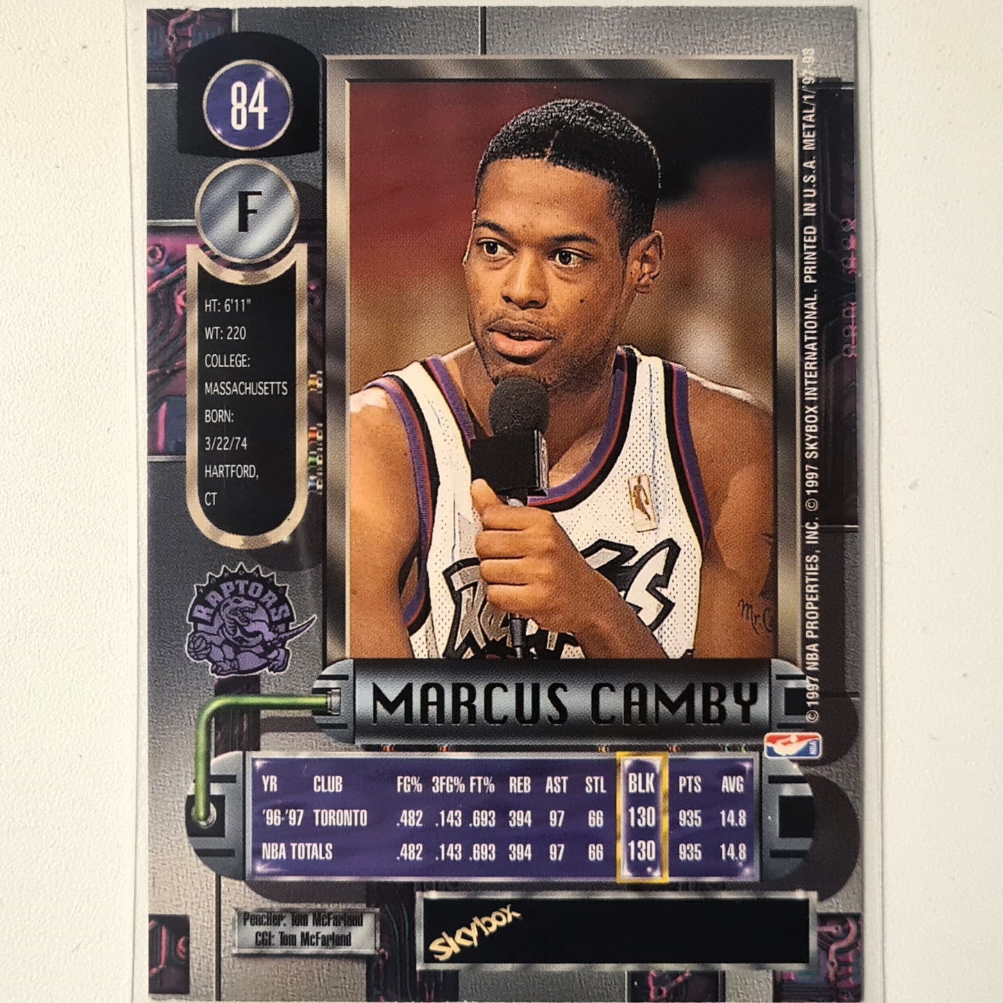 Marcus Camby 1997 Skybox metal universe #84 NBA Basketball Toronto Raptors Excellent Sleeved