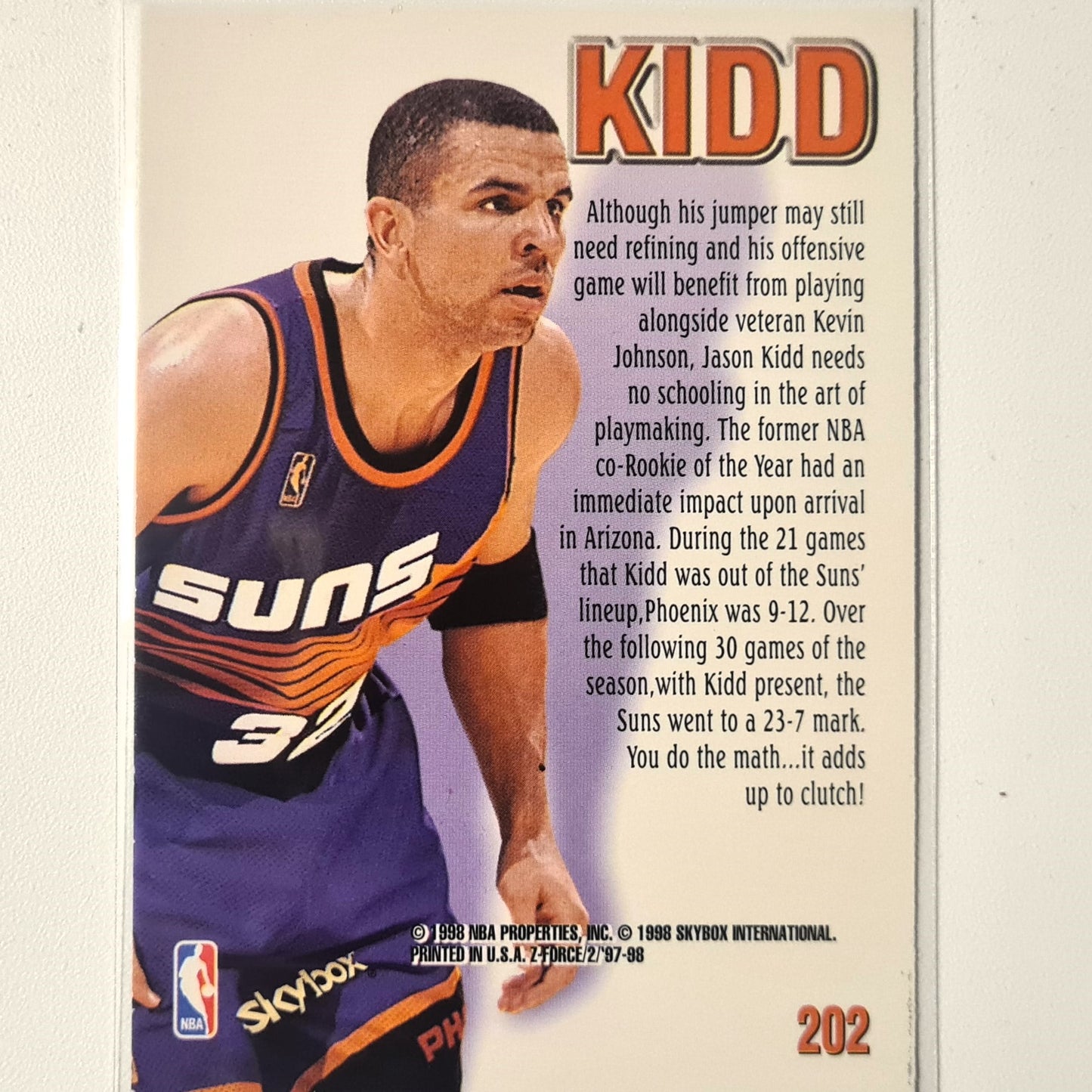 Jason Kidd 1998 Skybox Z-force Zupermen #202 NBA Basketball Phoenix Suns Excellent Sleeved