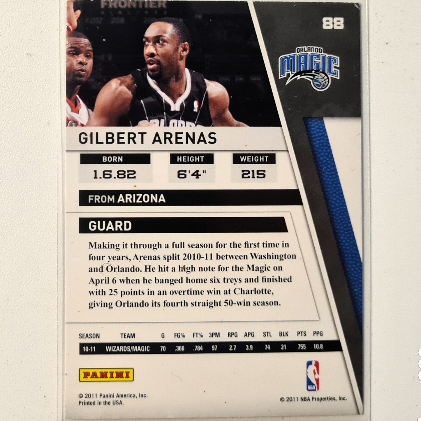 Gilbert Arenas 2011 Panini season update #88 NBA Basketball Orlando Magic good sleeved
