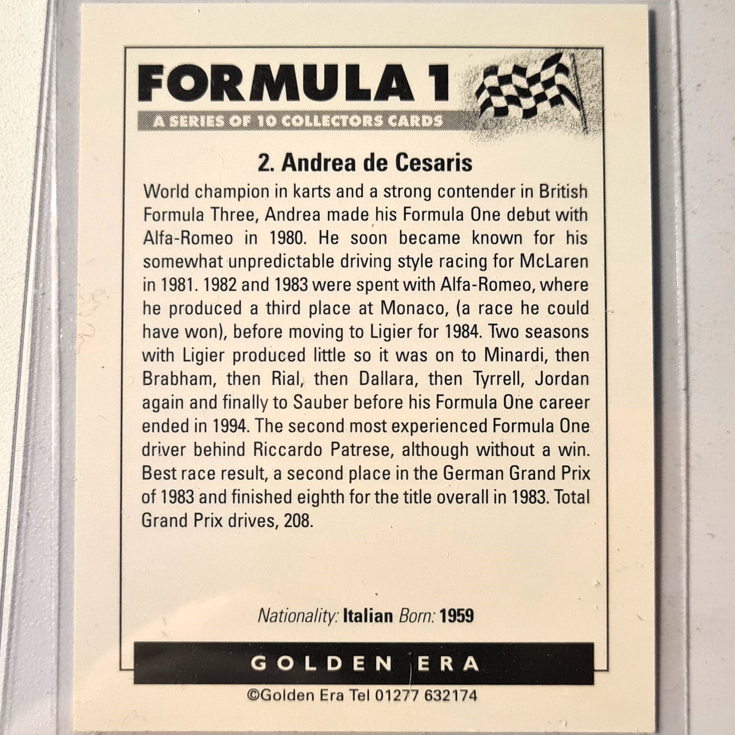 Andrea De Cesaris Golden Era Formula 1 #2 Tyrell 90's Mint sleeved
