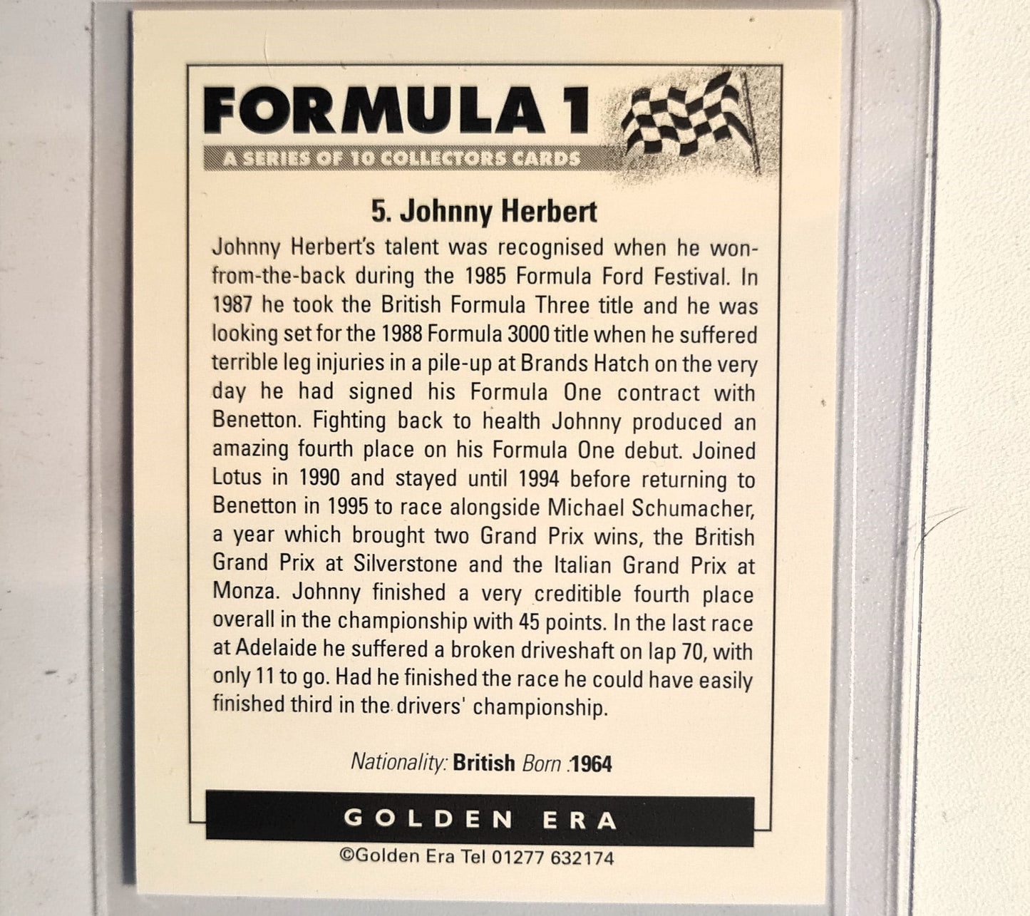 Johnny Herbert Golden Era Formula 1 #5 Lotus 107 Castrol Loctite 90's Mint sleeved