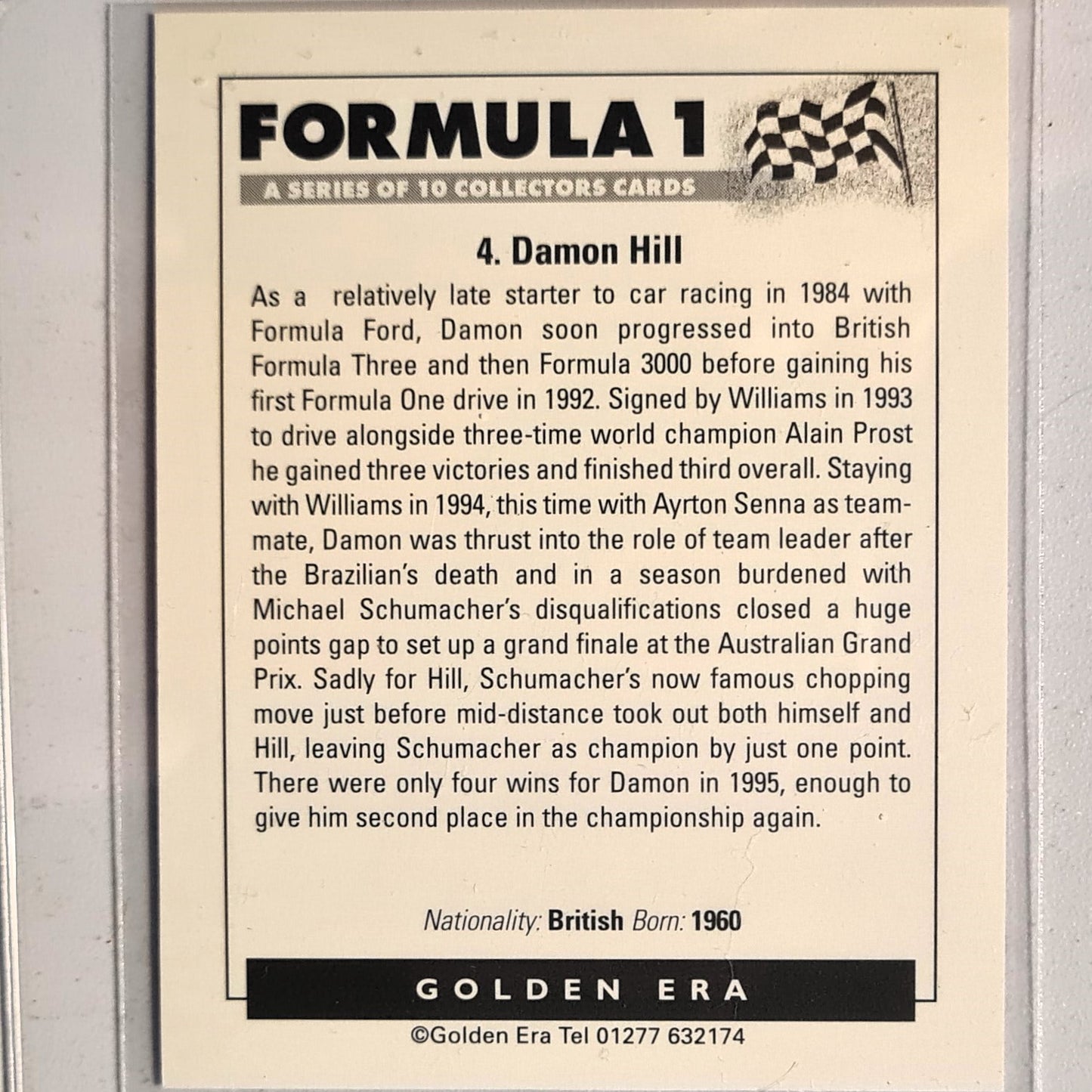 Damon Hill Golden Era Formula 1 #4 Williams Renault camel canon 90's Mint sleeved