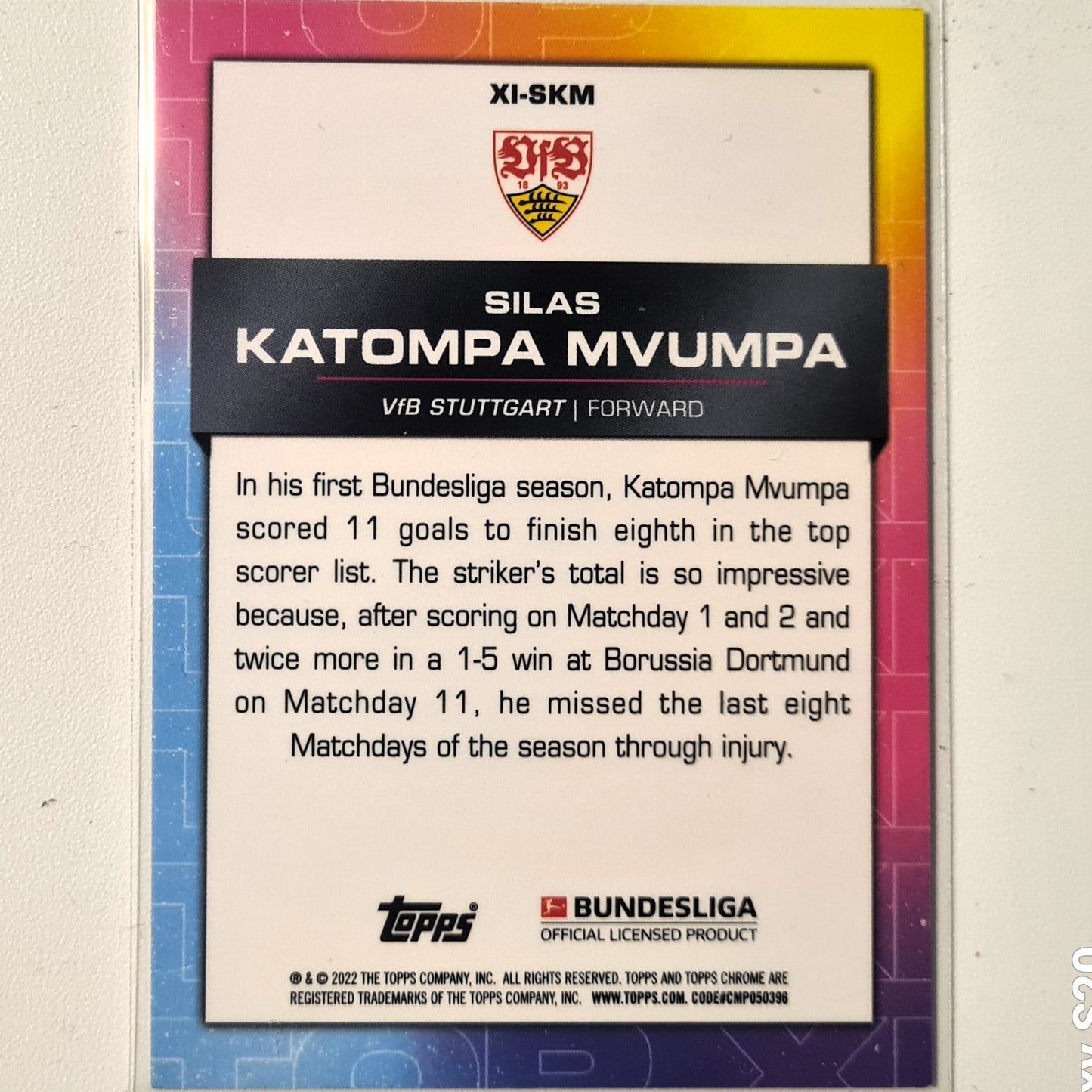 Silas Katompa Mvumpa 2022 Topps Chrome Bundesliga TOP XI Insert XI-SKM Soccer Football VFB Stuttgart excellent mint Sleeved