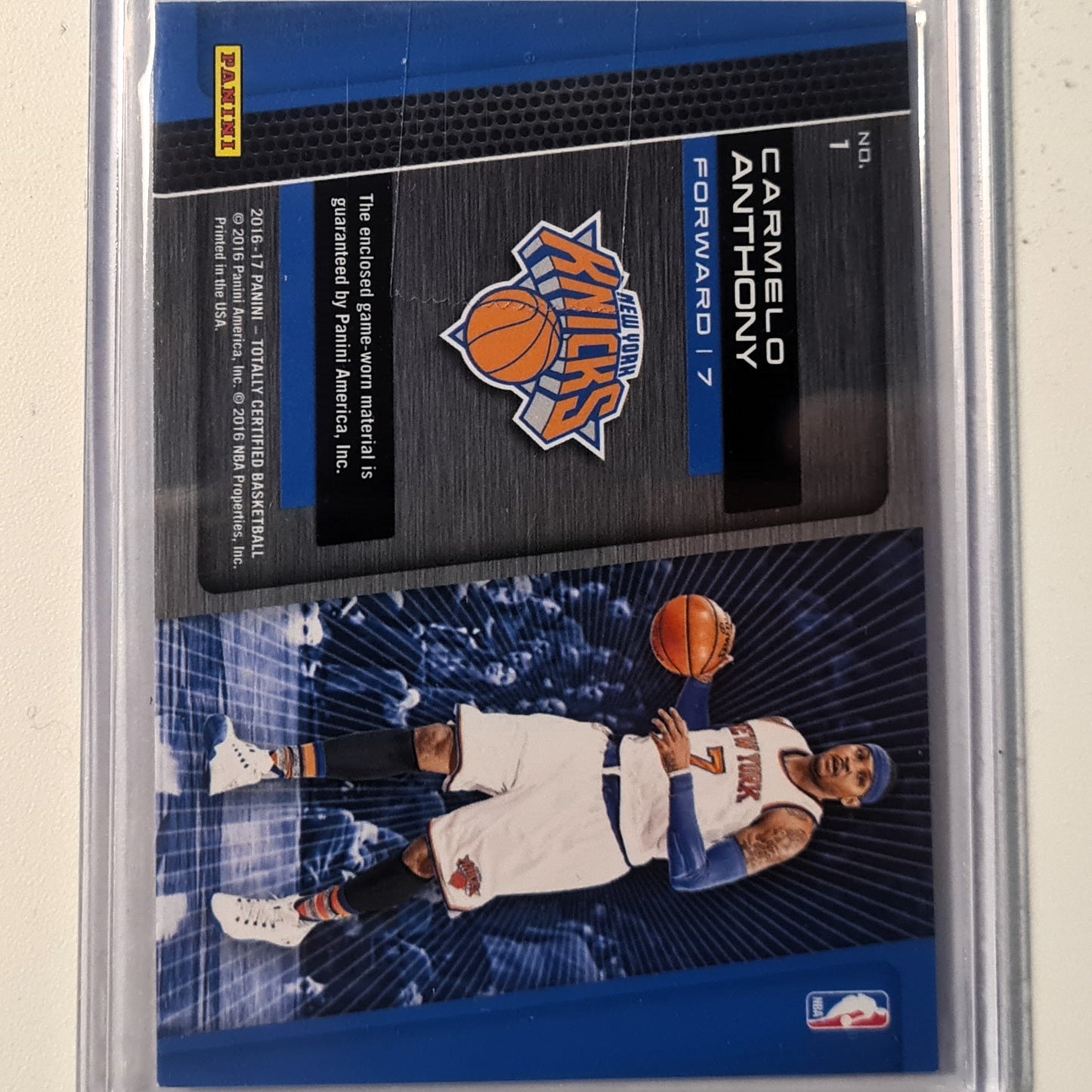 Carmelo Anthony 2016-17 Panini Totally Certified patch #1 NBA Basketball New York Knicks Excellent/mint Sleeved