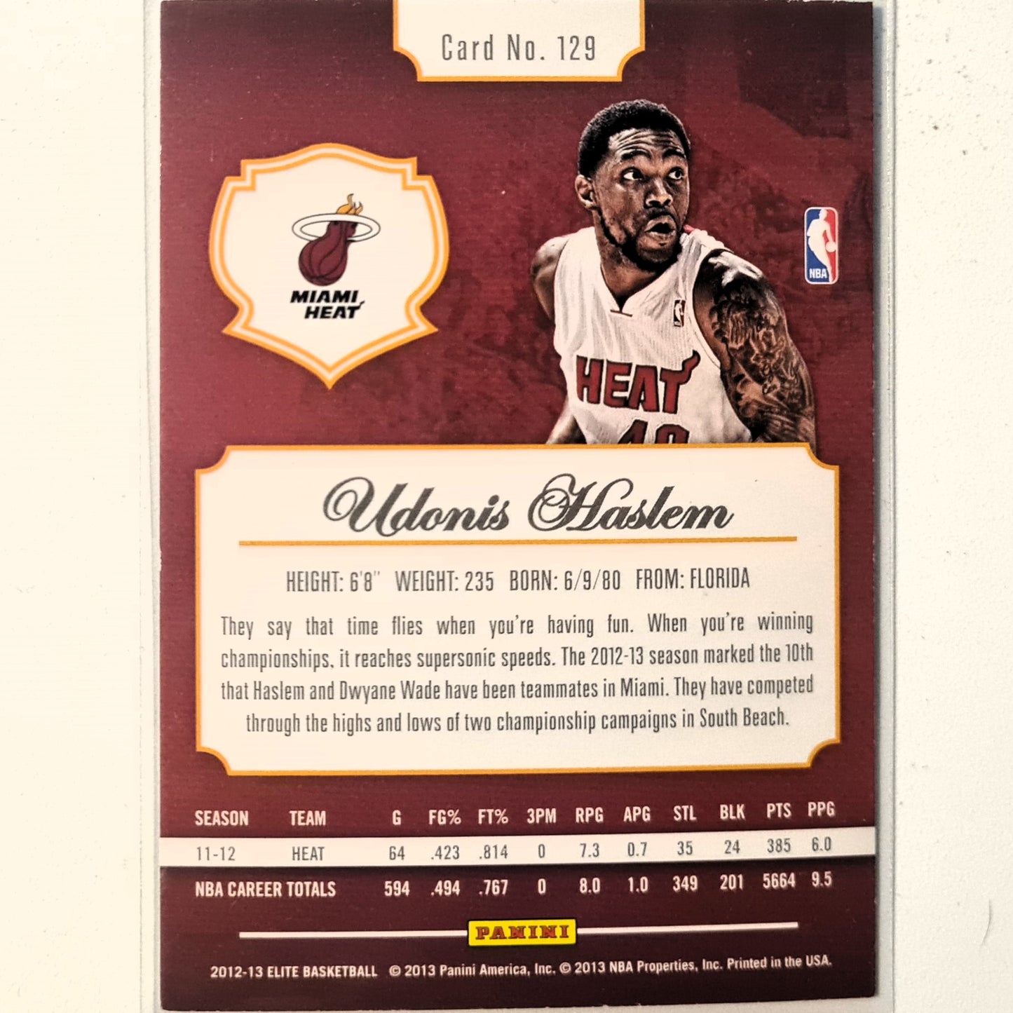 Udonis Haslem 2012-13 Panini Elite #129 NBA Basketball Miami Heat very good/excellent sleeved
