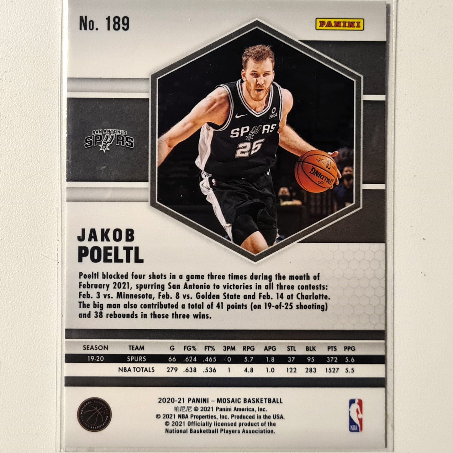 Jakob Poeltl 2020-21 Panini Mosaic #189 NBA Basketball Brooklyn Nets Excellent Sleeved