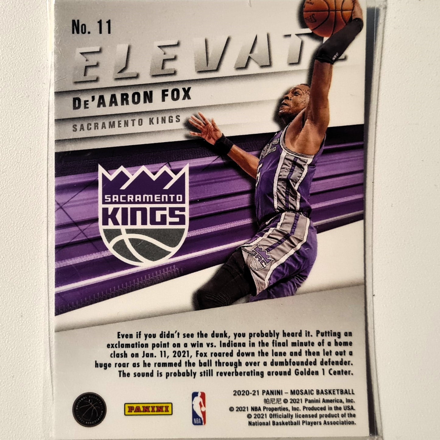 De'Aaron Fox 2020-21 Panini Mosaic Elevate #11 NBA Basketball Sacramento kings Excellent Sleeved