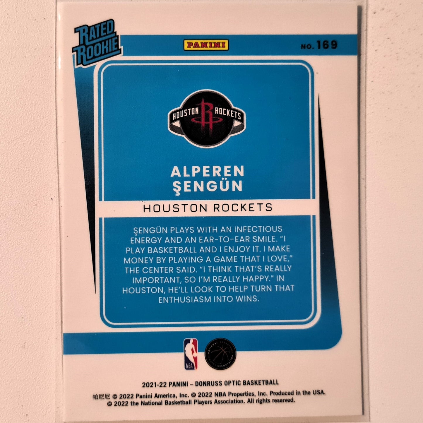 Alperen Sengun 2021-22 Panini Donruss Optic Rated rookie #169 NBA Basketball Houston Rockets Excellent sleeved
