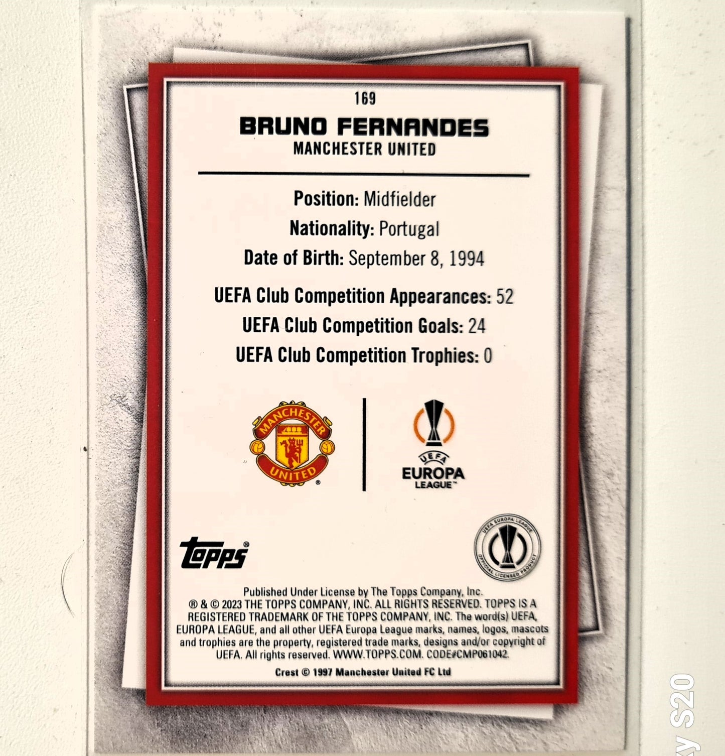 Bruno Fernandes 2023 Topps Soccer Stars #169 soccer football Manchester United Excellent sleeved