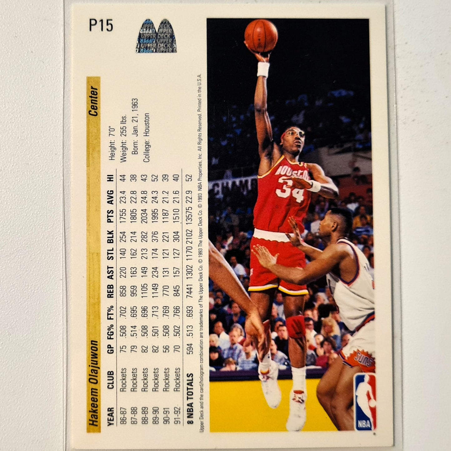 Hakeem Olajuwon 1993 Upper-Deck McDonalds Happy Meal Promo P15 NBA Basketball Houston Rockets Very good Sleeved