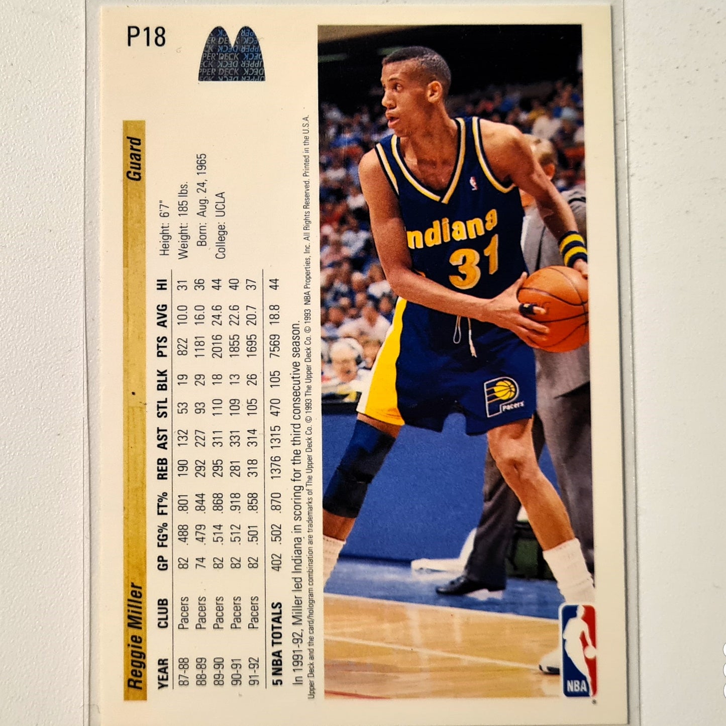 Reggie Miller 1993 Upper-Deck McDonalds Happy Meal Promo P18 NBA Basketball Indiana Pacers Very good Sleeved
