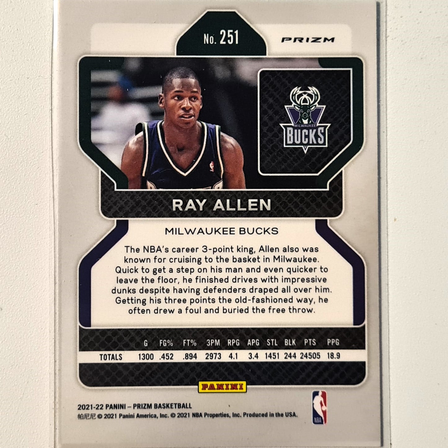 Ray Allen 2021-22 Panini Prizm cracked ice #251 NBA Basketball Milwaukee Bucks Excellent/mint Sleeved