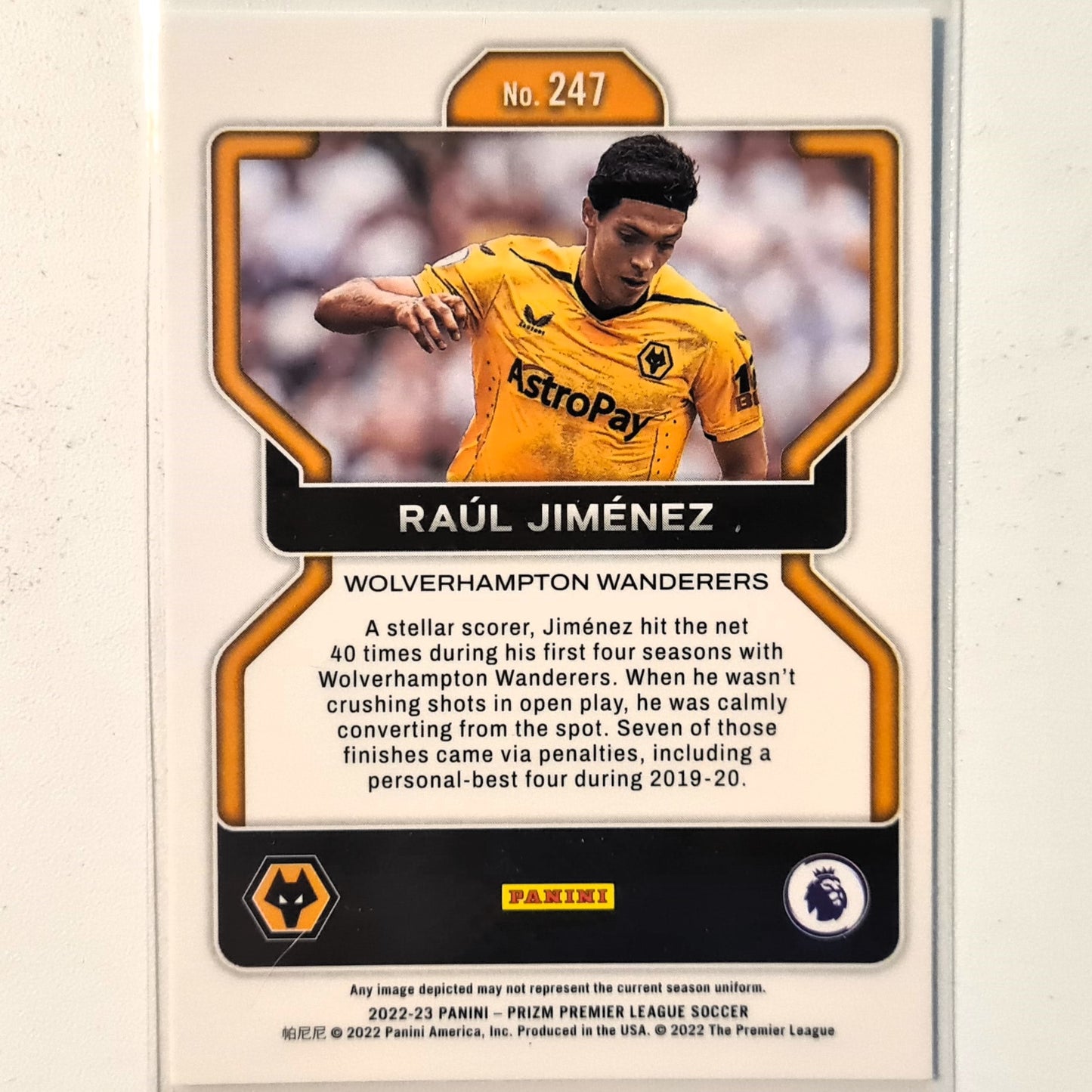 Raul Jimenez 20122-23 Panini Prizm #247 Soccer Football Wolverhampton Wanderers excellent/mint Sleeved