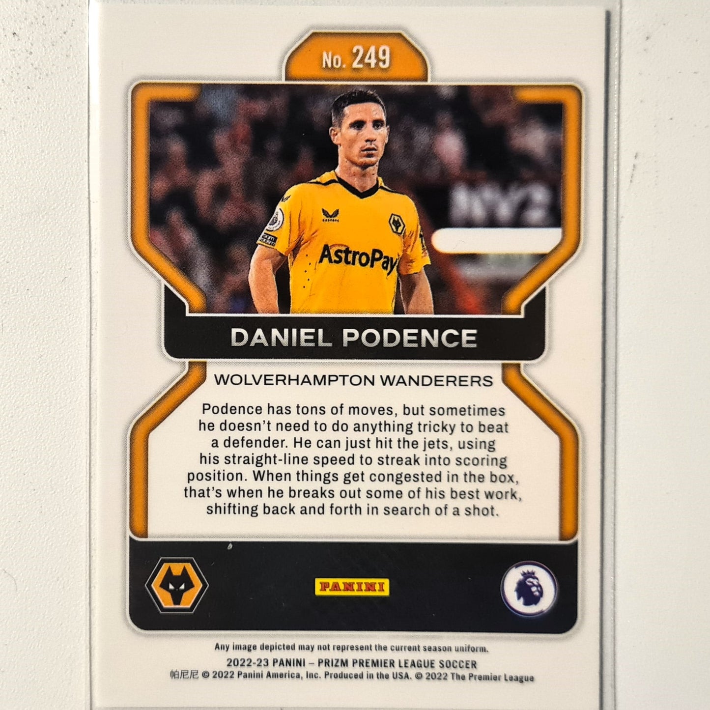Daniel Podence 2022-23 Panini Prizm premier league #249 Soccer football Wolverhampton Wanderers Mint sleeved