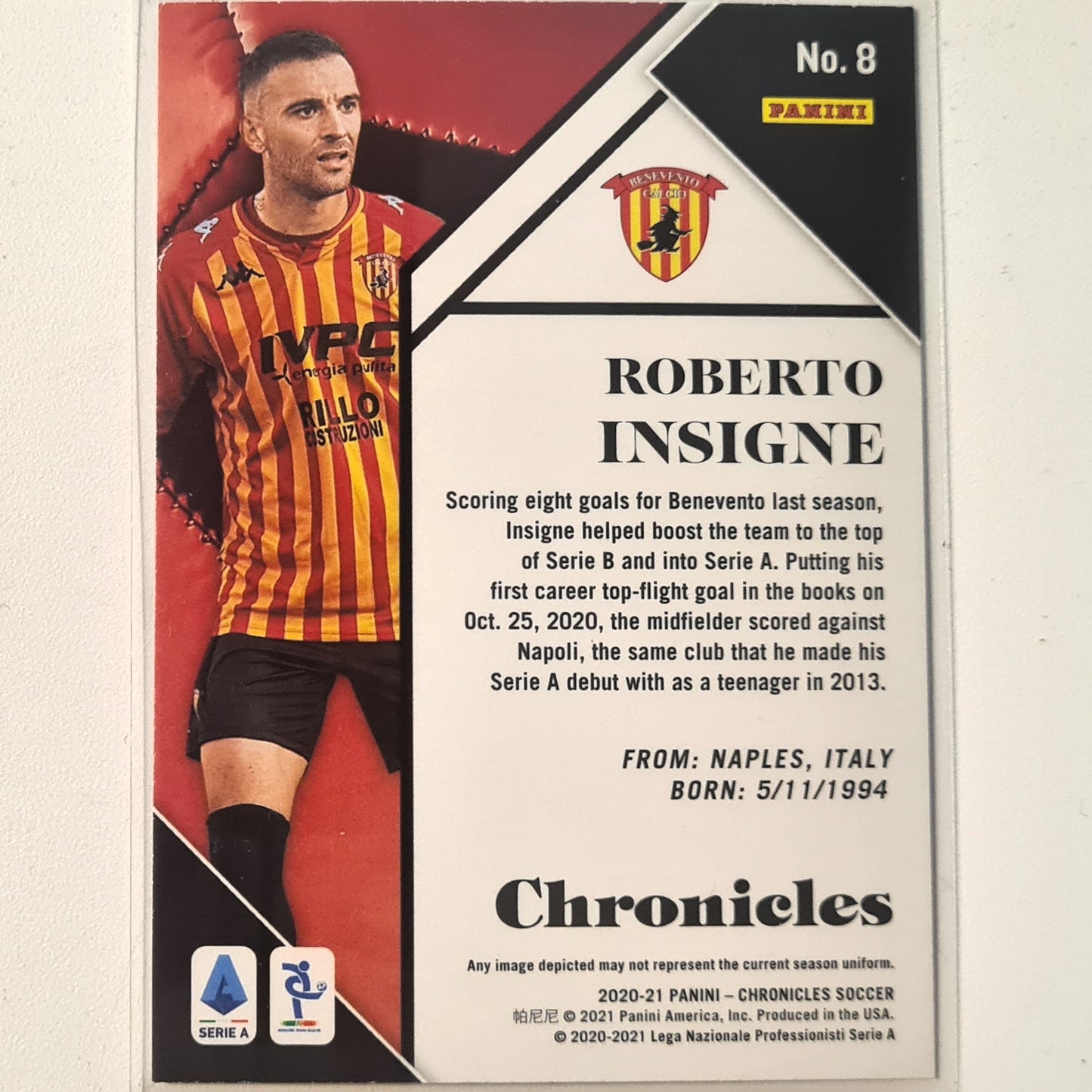 Roberto Insigne 2020-21 Panini Chronicles rookie RC #8 Football Benevento excellent Sleeved