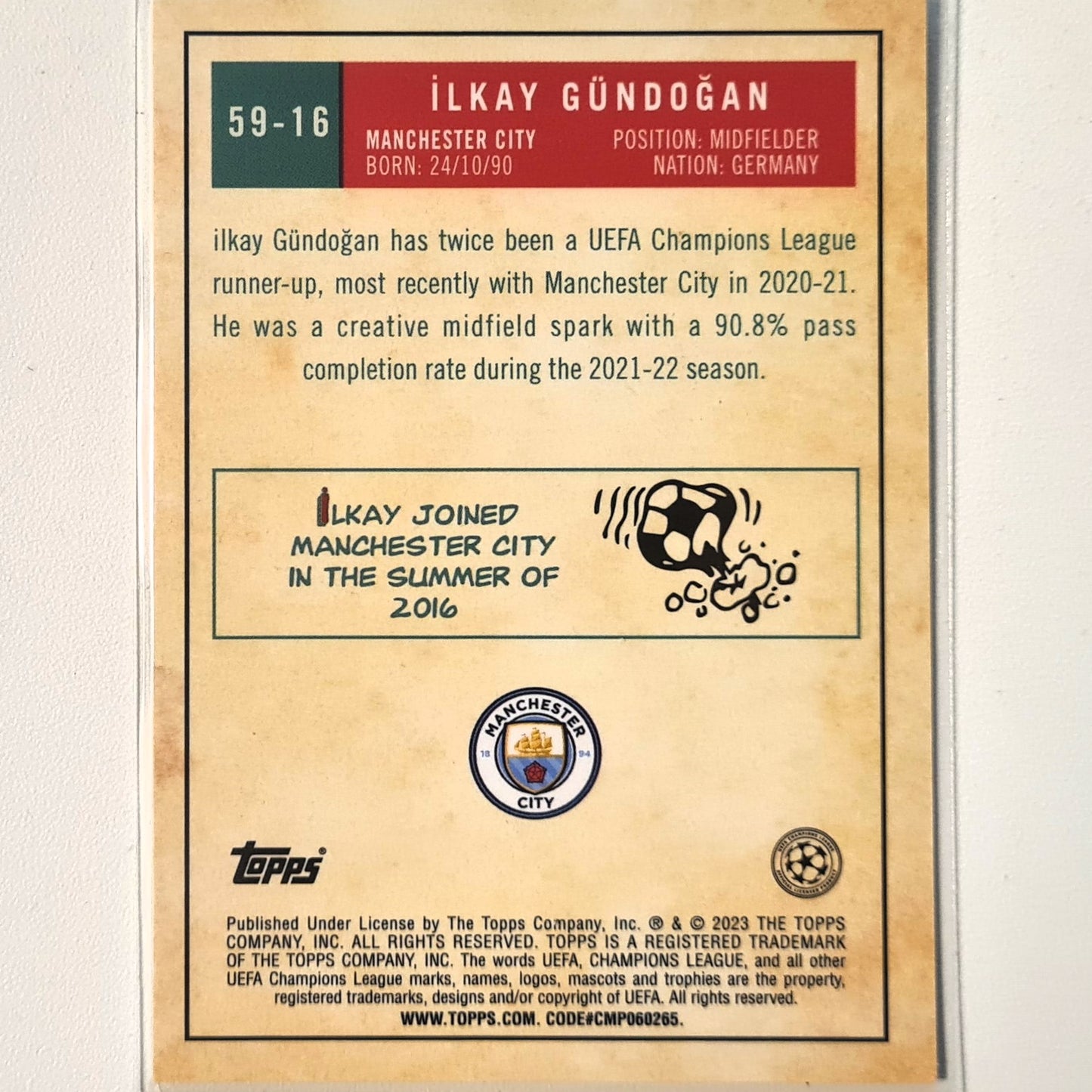 Ilkay Gundogan 2023 Topps Chrome Champions league 59-16 Soccer Football Manchester City excellent/mint Sleeved
