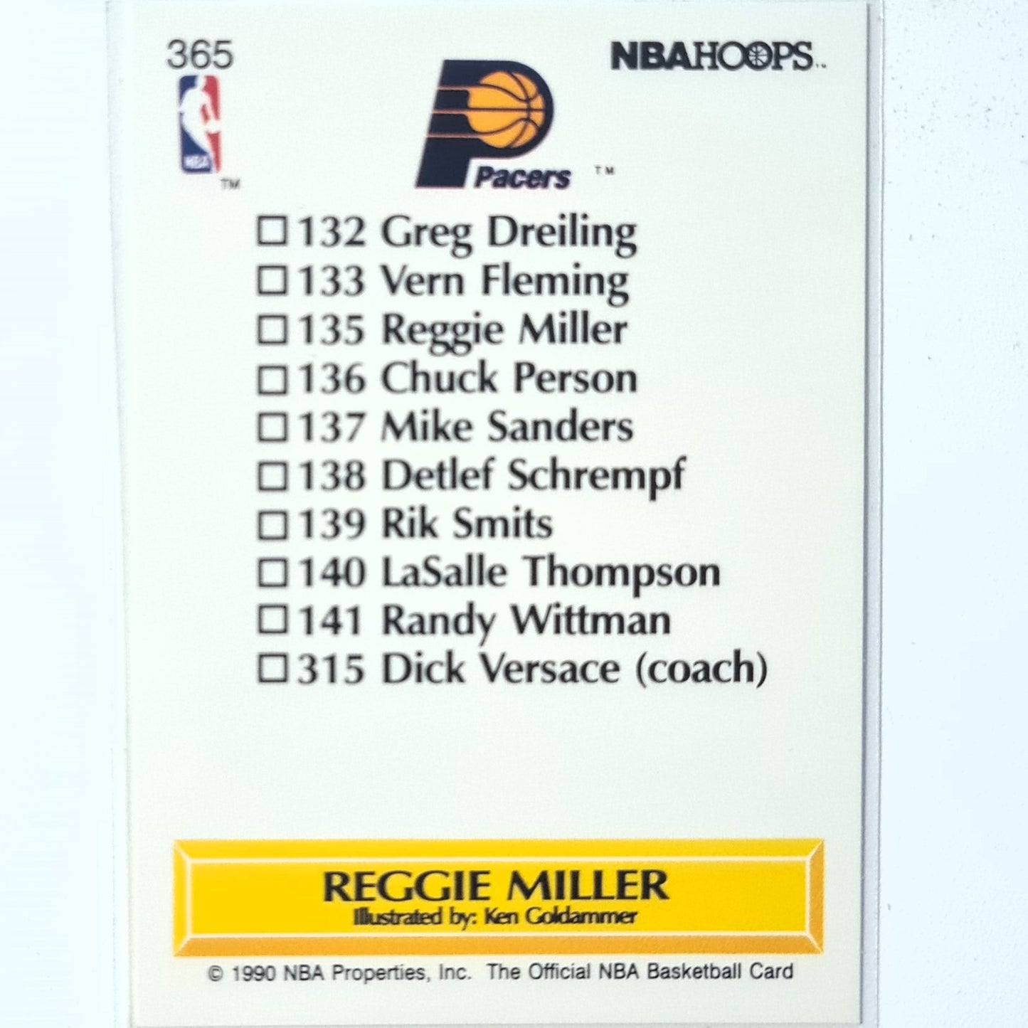 Reggie Miller 1990 NBA Hoops illustrated ken goldammer #365 NBA Basketball Indiana Pacers excellent/mint Sleeved