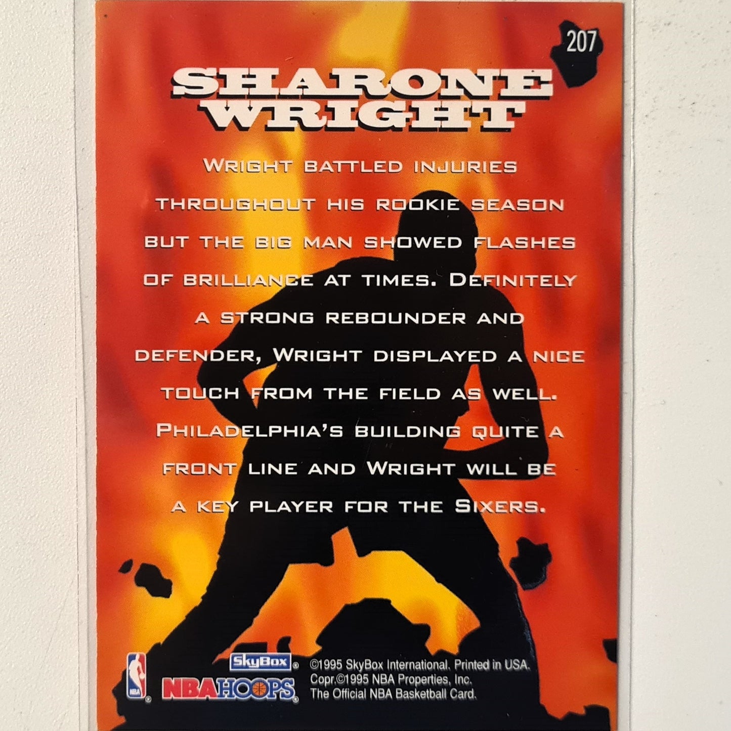 Sharone Wright 1995 Skybox NBA Hoops Sizzlin Sophs Insert #207 NBA Basketball Philadelphia 76ers excellent Sleeved