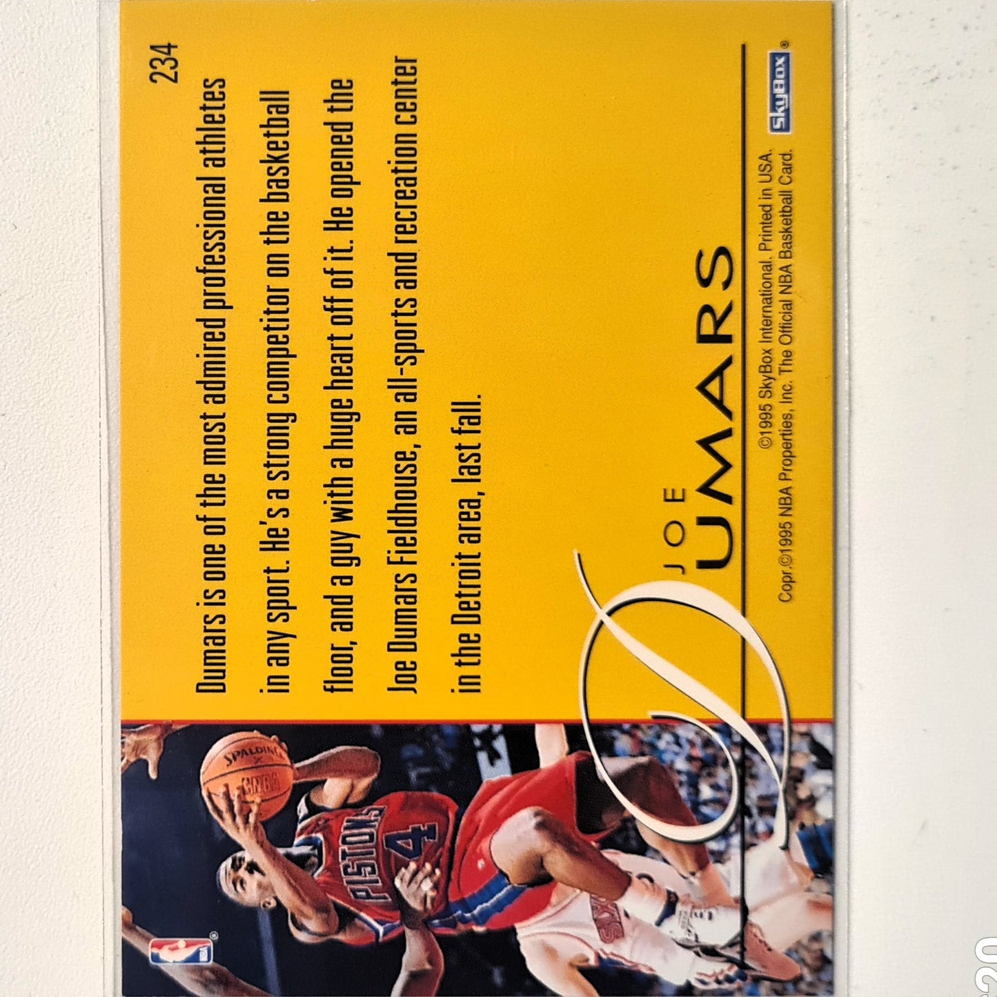 Joe Dumars 1995 Skybox NBA Hoops Class Act Insert #234 NBA Basketball Detroit Pistons very good Sleeved