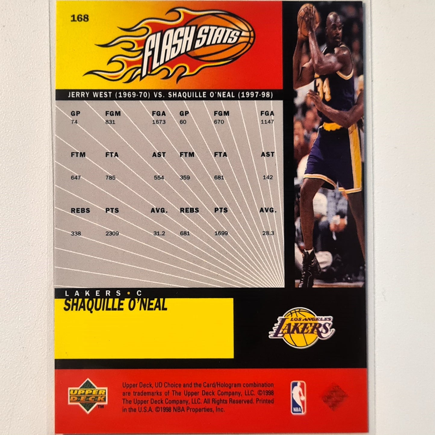 Shaquille O'Neal 1998 Upper-deck Flash Stats #168 NBA Basketball LA Lakers Excellent Sleeved