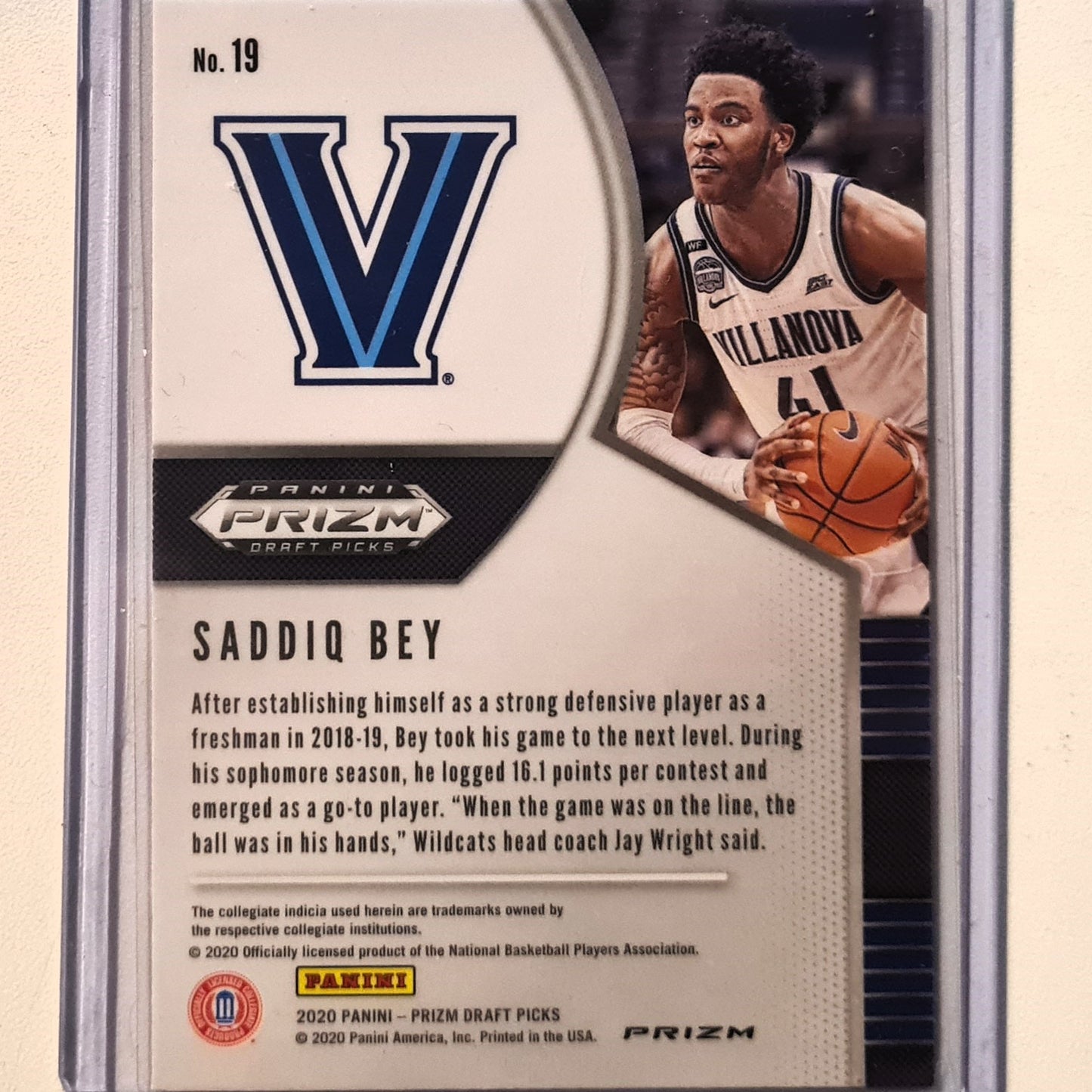 Saddiq Bey 2020 Panini Prizm Draft Picks Rookie red white blue RC #19 NBA Basketball Detroit Pistons/Villanova excellent/mint Sleeved