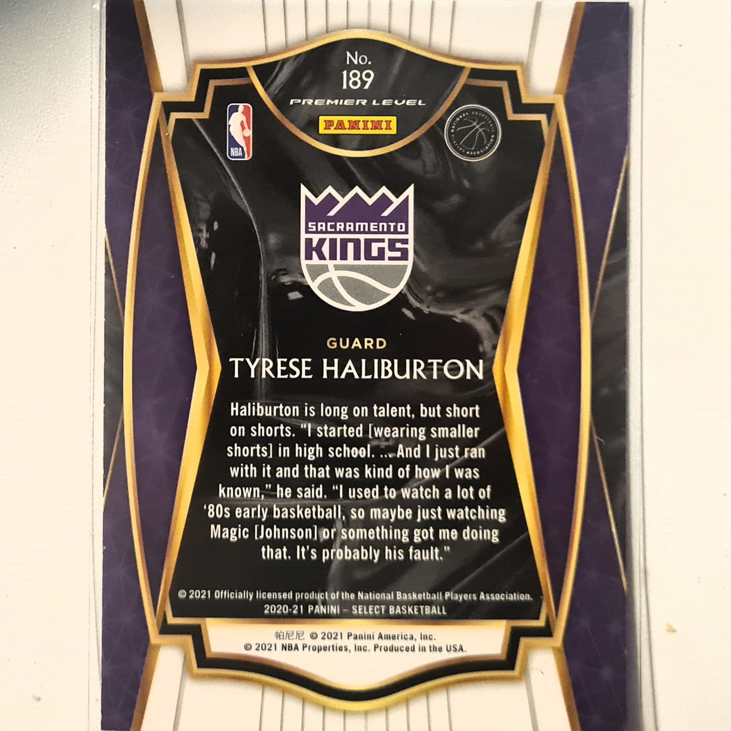 Tyrese Haliburton 2021 Panini Select premier level Rookie RC #189 NBA Basketball Sacramento kings excellent/mint Sleeved