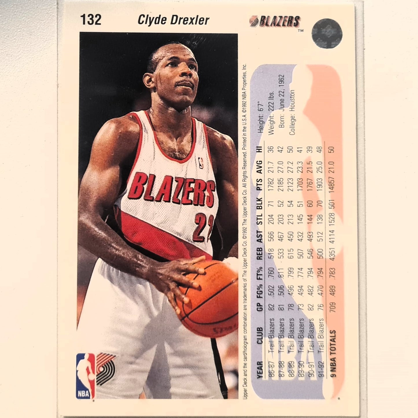 Clyde Drexler 1992 Upper-Deck #132 NBA Basketball Portland Trail Blazers Excellent Sleeved