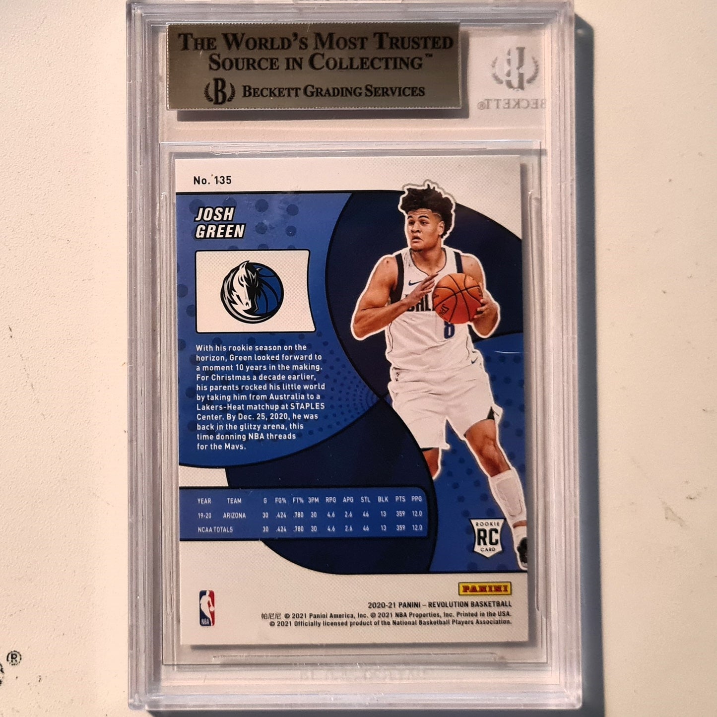 Josh Green 2020-21 Panini Revolution Rookie RC #135 Dallas Mavericks Beckett 9.5 gold gem mint graded slab