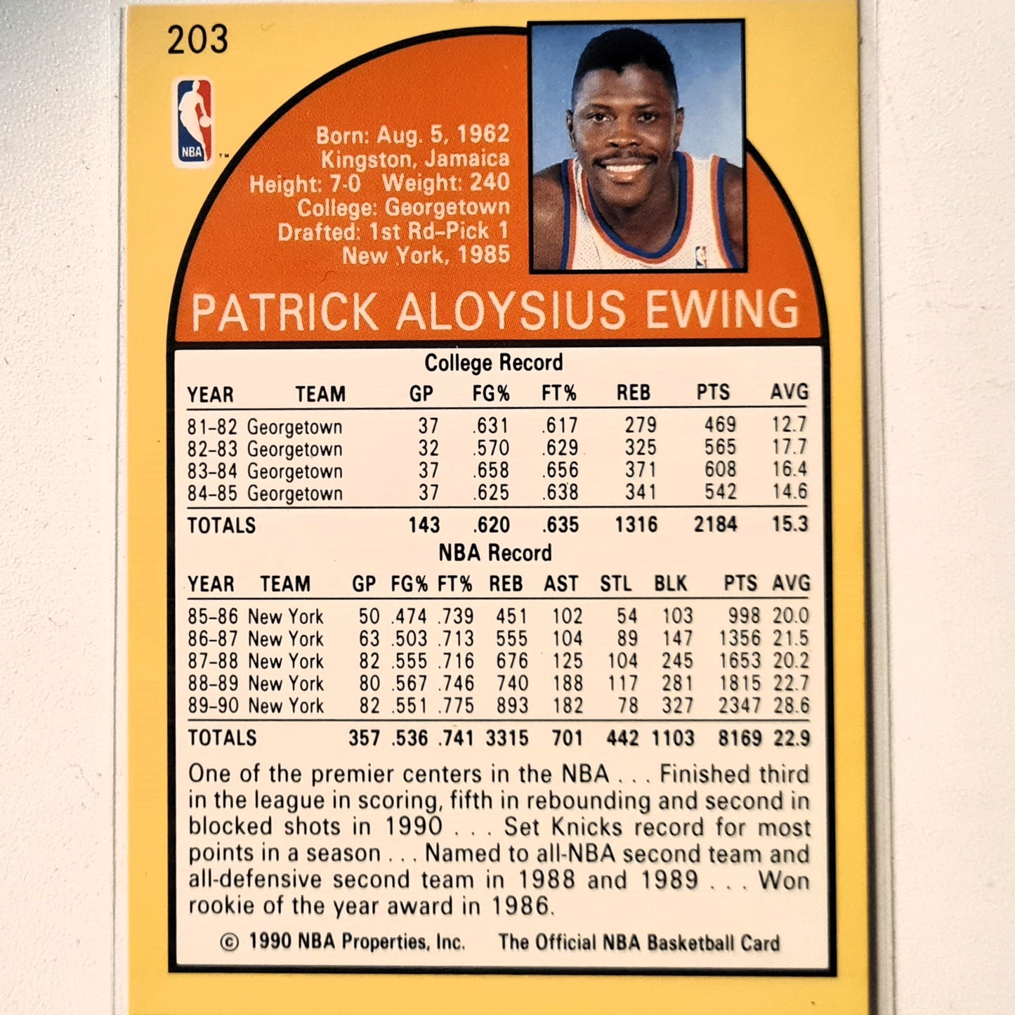 Patrick Ewing 1990 NBA Hoops #203 NBA Basketball New York Knicks very good Sleeved