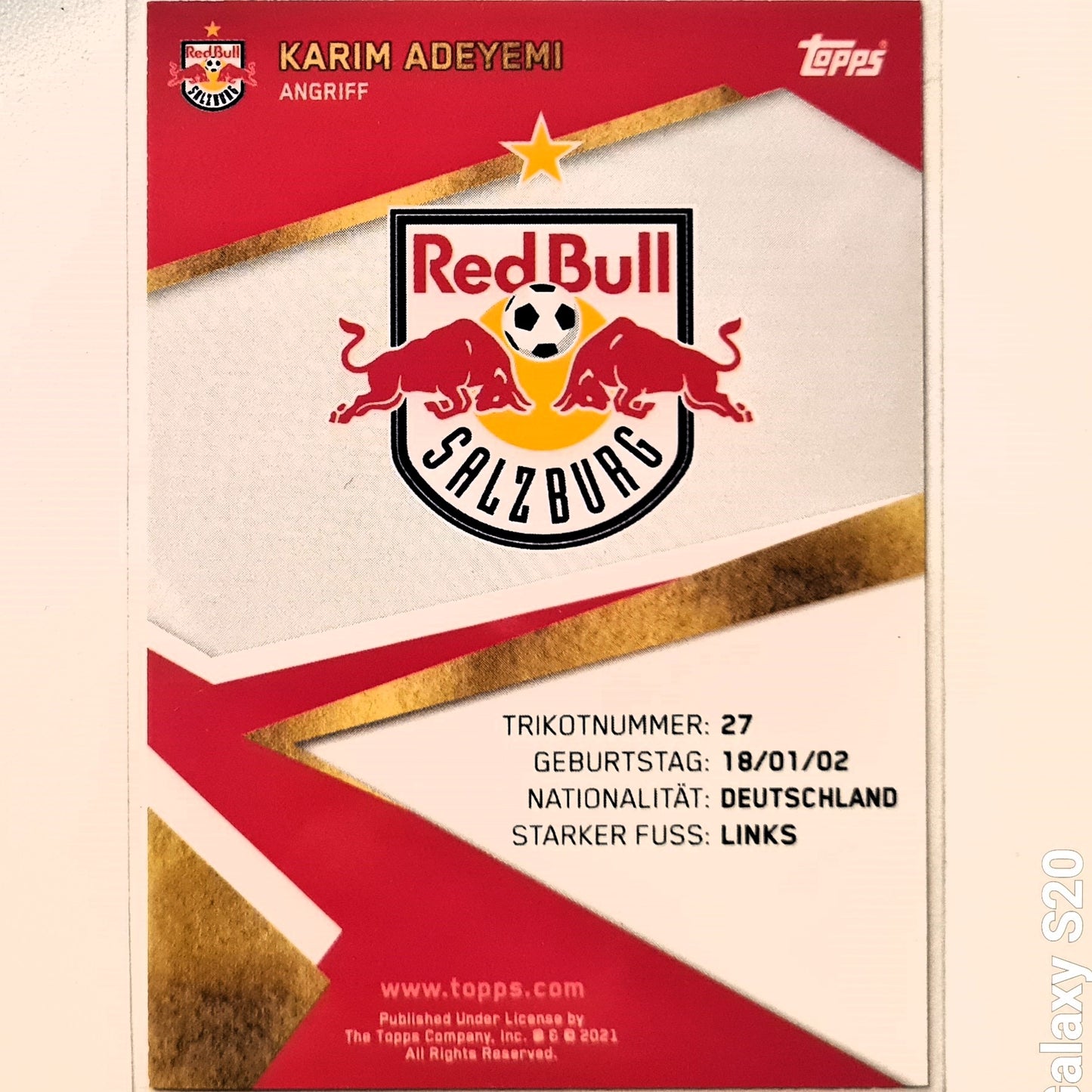 Karim Adeyemi 2021 Topps Soccer Football card RB Salzburg Excellent sleeved