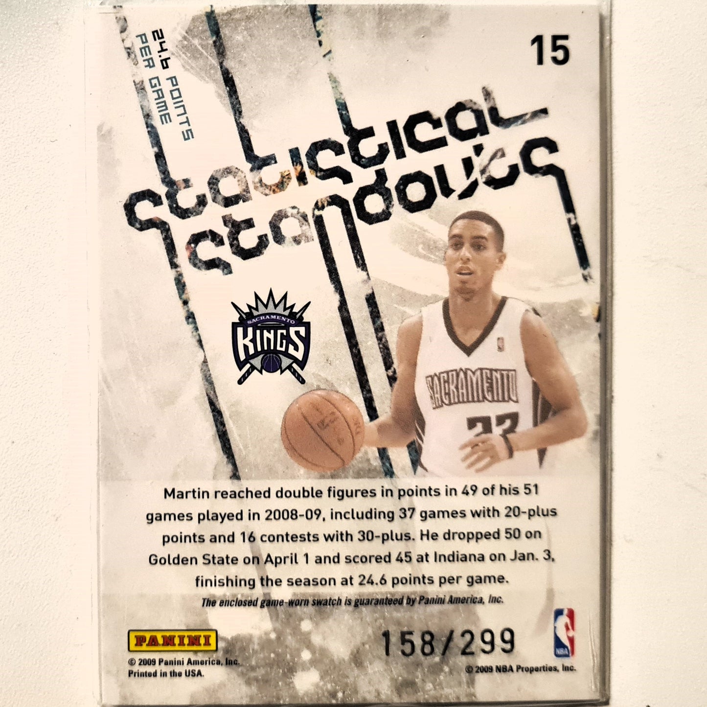 Kevin Martin 2009 Panini Rookie & Stars statistical standouts 158/299 #15 Basketball Sacramento Kings excellent sleeved