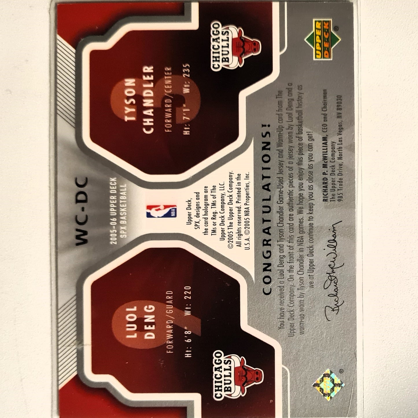 Luol Deng Tyson Chandler 2005 Upper-Deck SP Winning Combos patch WC-DC NBA Basketball Chicago Bulls very good sleeved