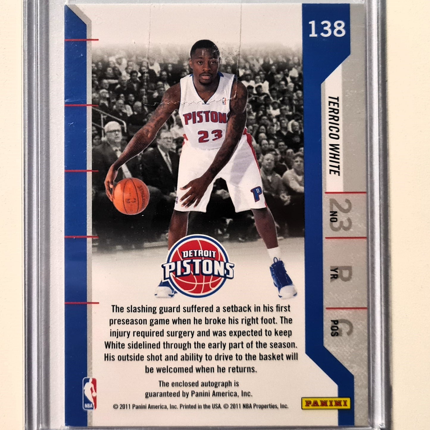 Terrico White 2011 Panini contenders rookie ticket auto club logo patch #113 NBA Basketball Detroit Pistons excellent sleeved