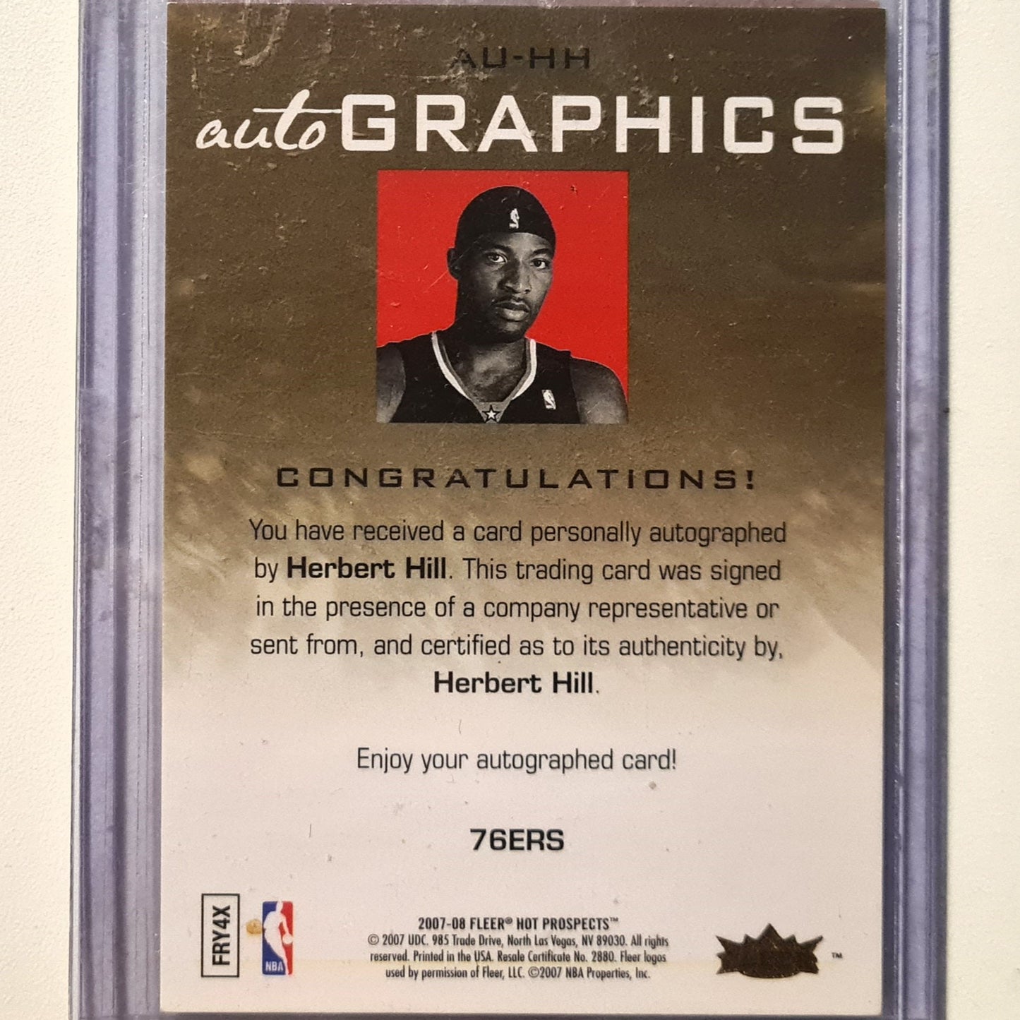 Herbert Hill 2007-08 Fleer Hot prospects Autographics Auto Rookie RC AU-HH NBA Basketball Philadelphia 76ers excellent sleeved