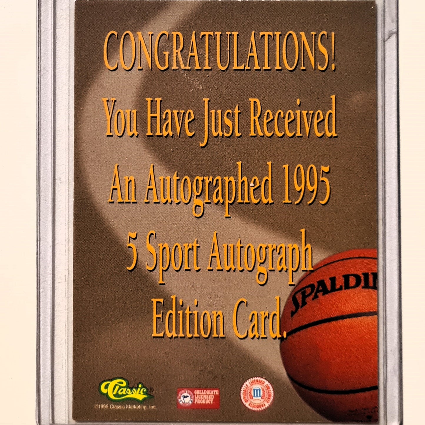 Cory Alexander 1995 Classic 5 sport autograph auto card Rookie RC NBA basketball San Antonio Spurs excellent Sleeved