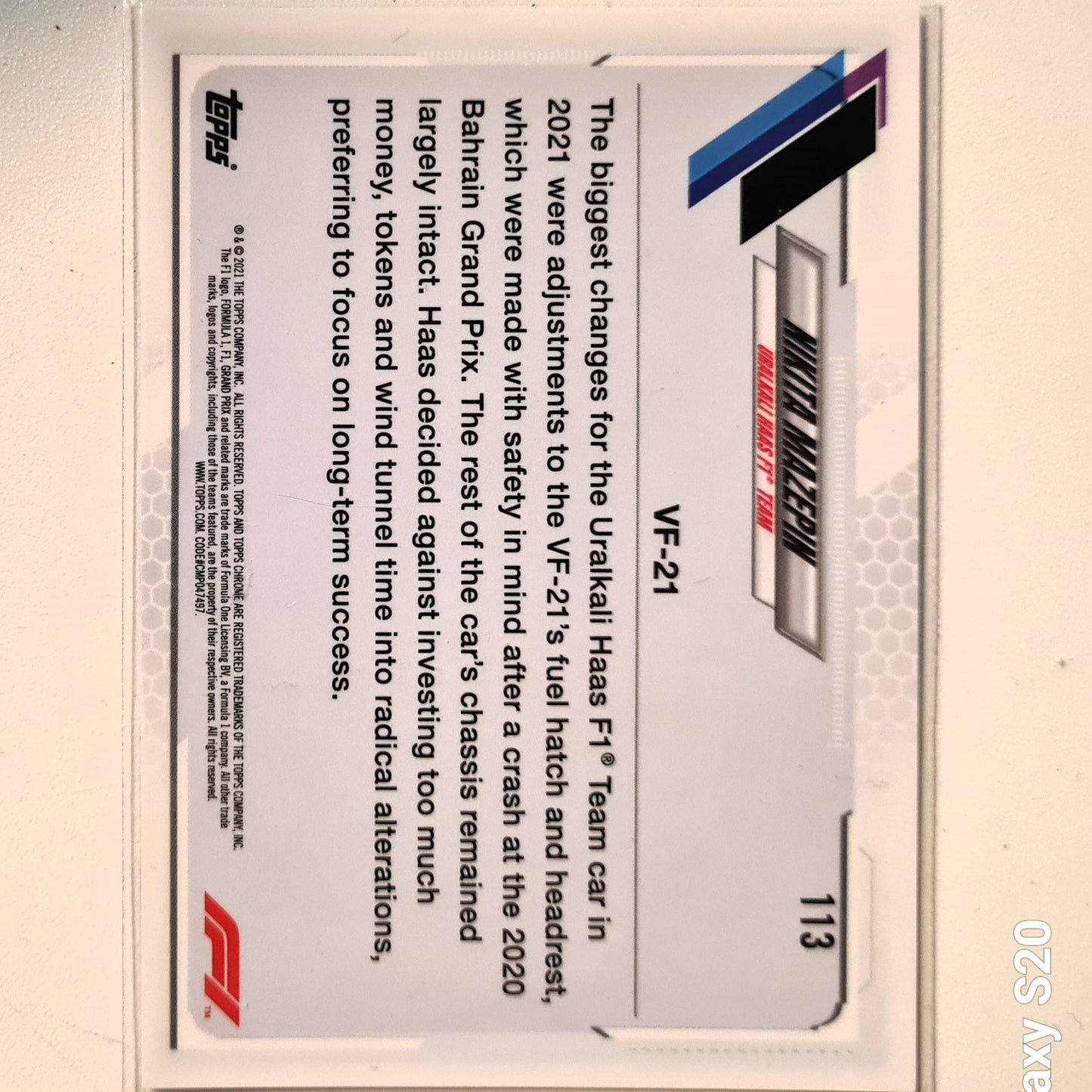 Nikita Mazepin 2021 Topps Chrome Rookie RC #113 Formula one F1 Uralkali Haas excellent sleeved