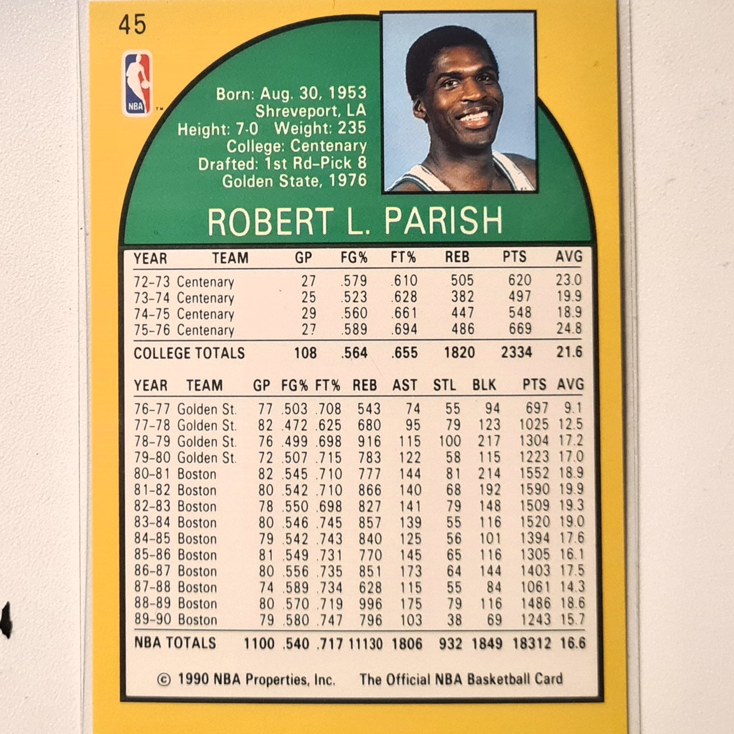 Robert Parish 1990 NBA Hoops #45 NBA Basketball Boston Celtics Excellent/mint Sleeved