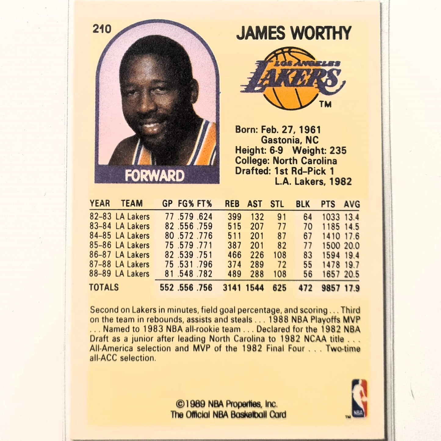 James Worthy 1989 NBA Hoops #210 NBA Basketball LA Lakers Excellent/mint sleeved